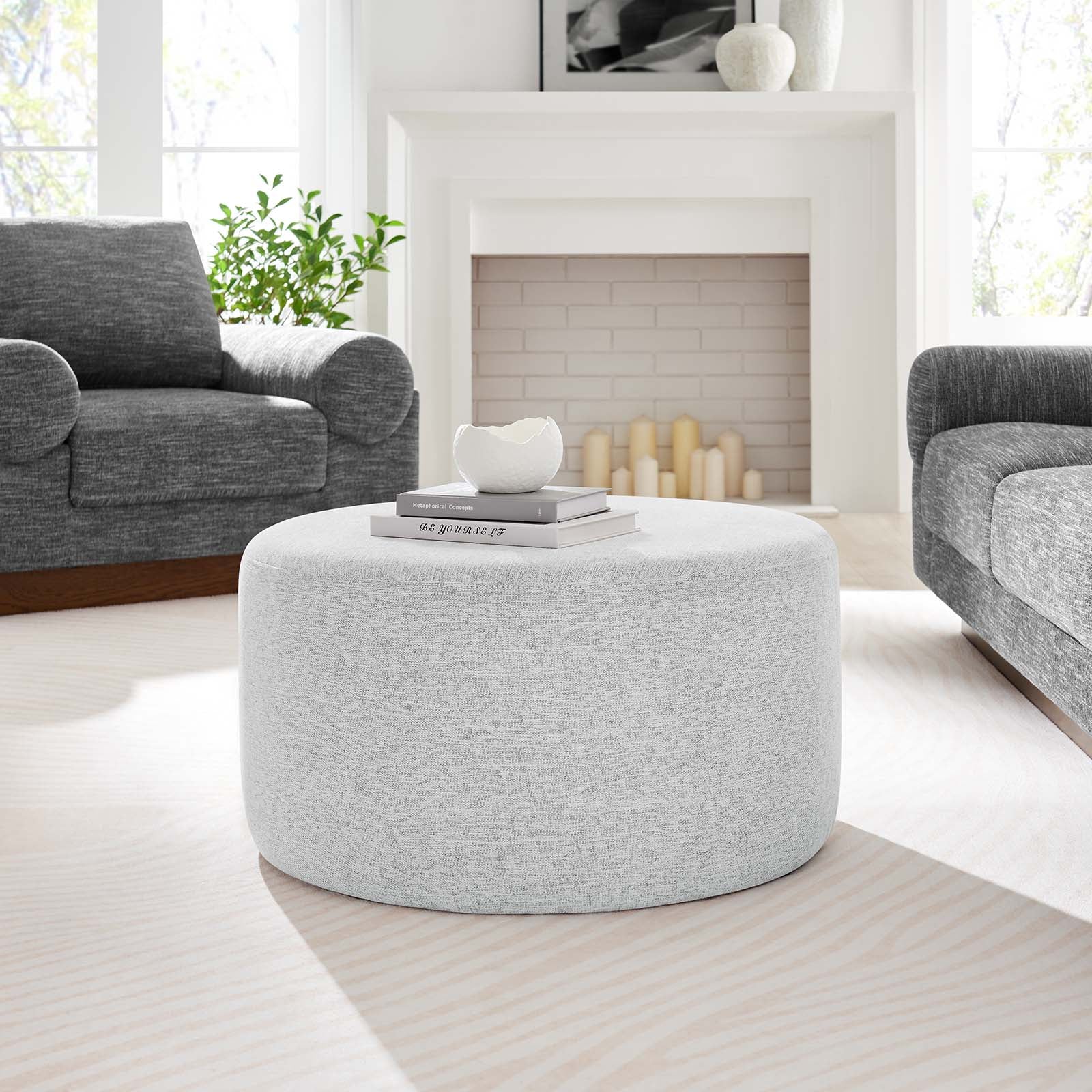 Callum Large 29" Round Woven Heathered Fabric Upholstered Ottoman By Modway - EEI-6647 - Image 21