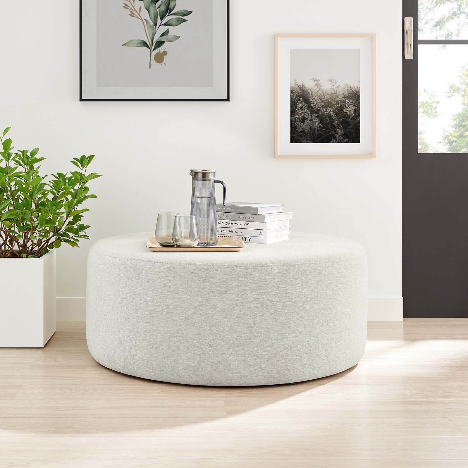 Callum Large 38" Round Woven Heathered Fabric Upholstered Ottoman By Modway - EEI-6649 - Image 14