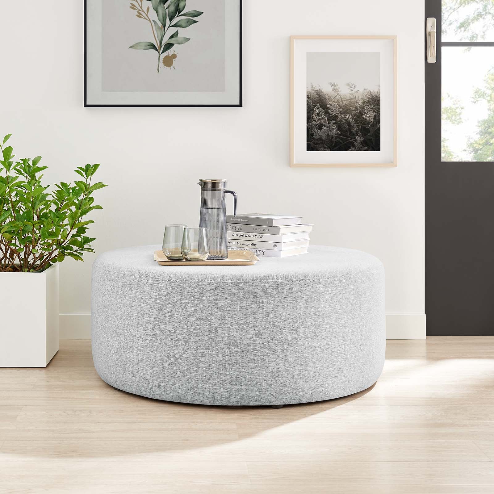 Callum Large 38" Round Woven Heathered Fabric Upholstered Ottoman By Modway - EEI-6649 - Image 21