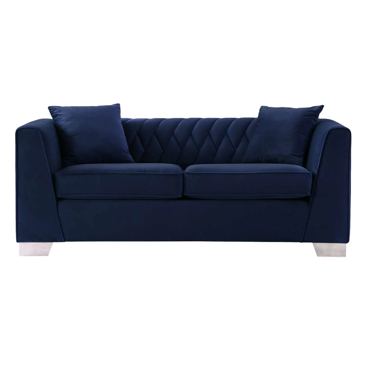 Cambridge Contemporary Loveseat in Brushed Stainless Steel and Blue Velvet By Armen Living - Image 2
