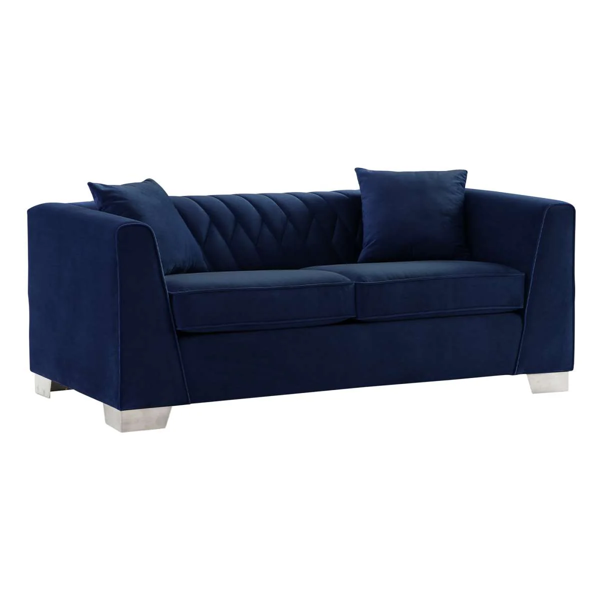 Cambridge Contemporary Loveseat in Brushed Stainless Steel and Blue Velvet By Armen Living - Image 3