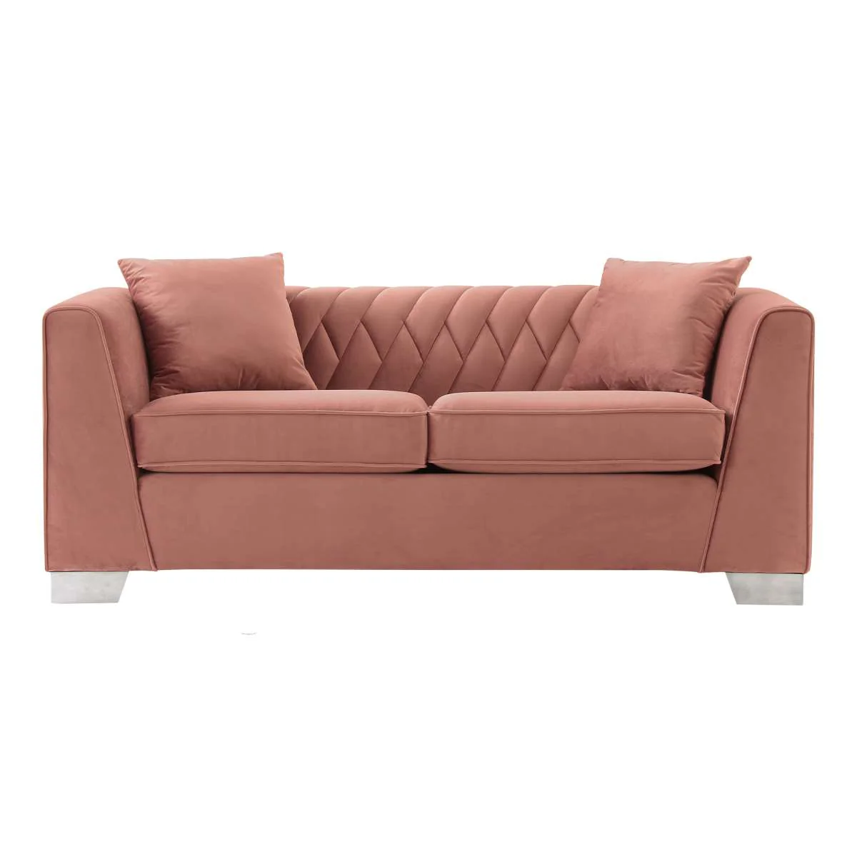 Cambridge Contemporary Loveseat in Brushed Stainless Steel and Blue Velvet By Armen Living - Image 5