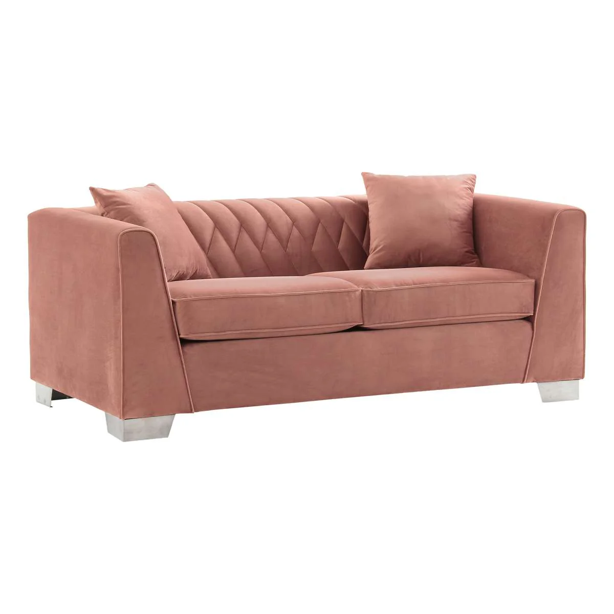 Cambridge Contemporary Loveseat in Brushed Stainless Steel and Blue Velvet By Armen Living - Image 6