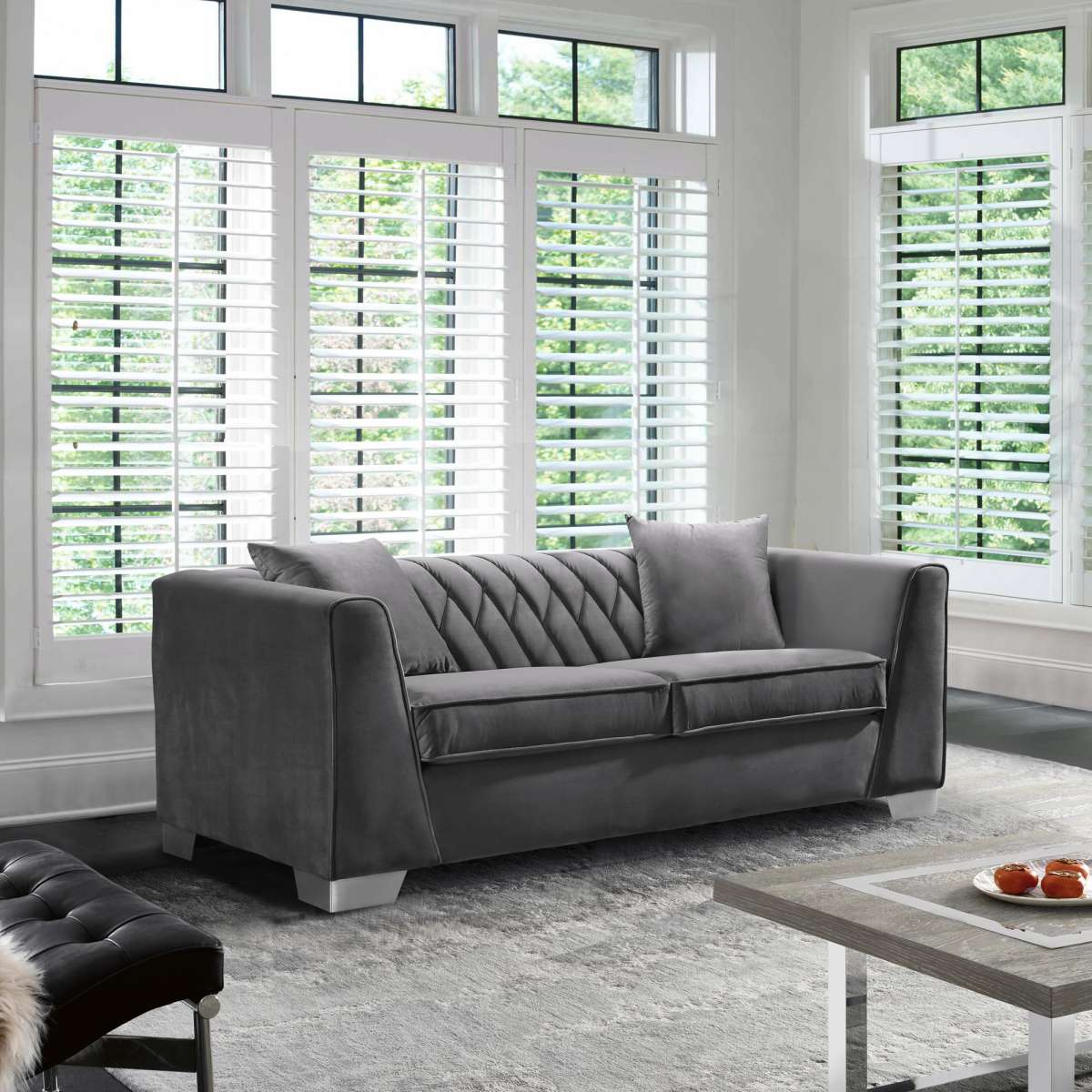 Cambridge Contemporary Loveseat in Brushed Stainless Steel and Blue Velvet By Armen Living - Image 7