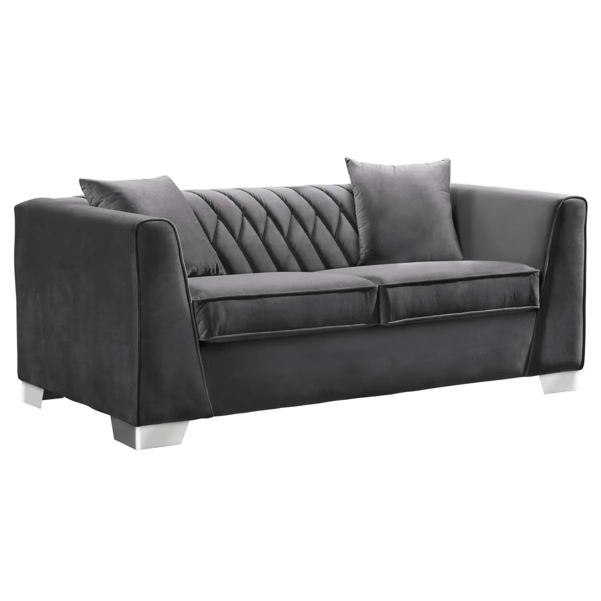 Cambridge Contemporary Loveseat in Brushed Stainless Steel and Blue Velvet By Armen Living - Image 8