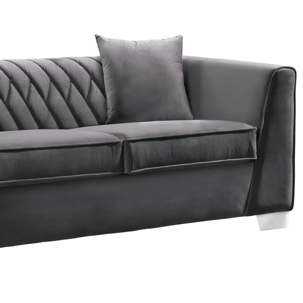 Cambridge Contemporary Loveseat in Brushed Stainless Steel and Blue Velvet By Armen Living - Image 9