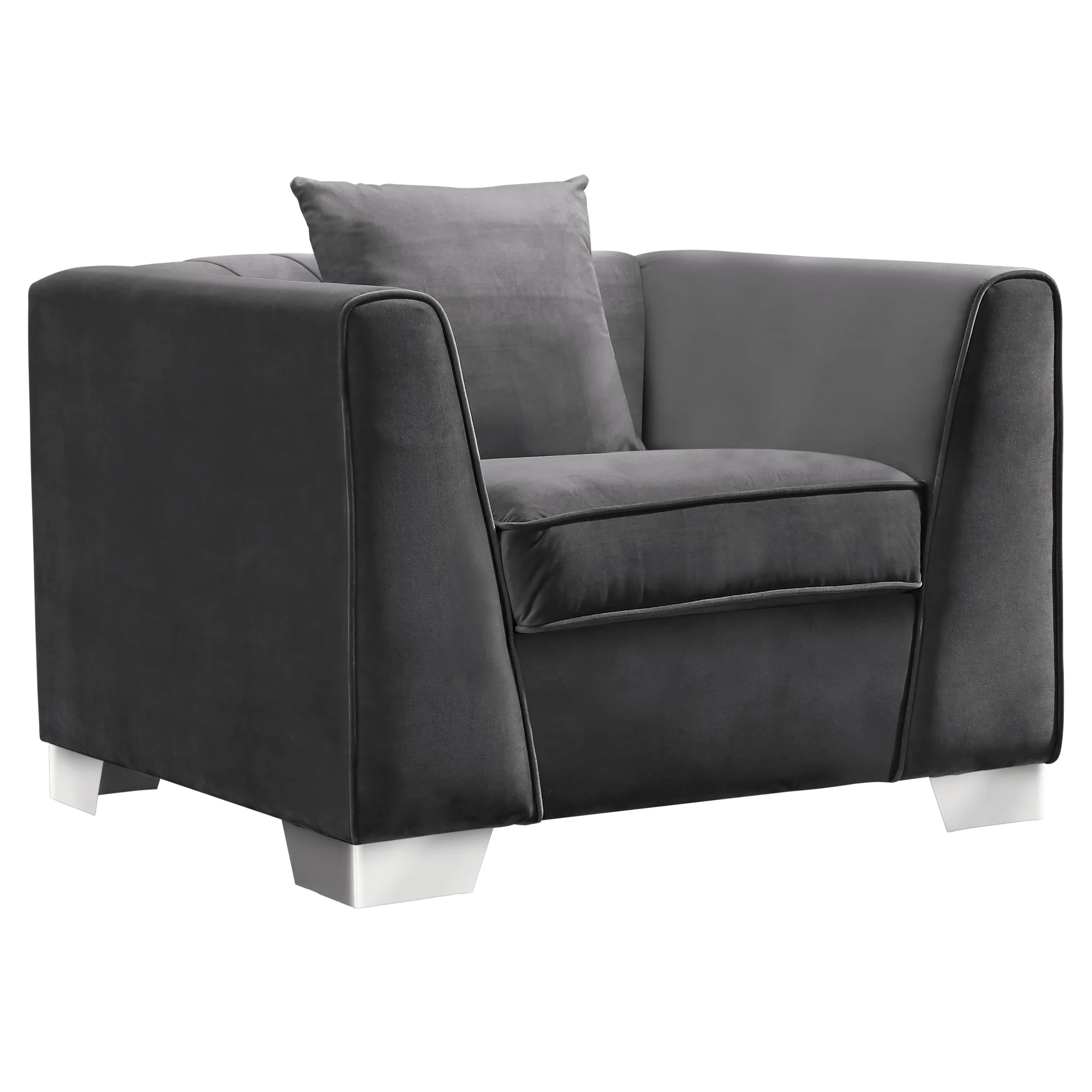 Cambridge Contemporary Sofa Chair in Brushed Stainless Steel and Dark Gray Velvet By Armen Living - Image 2