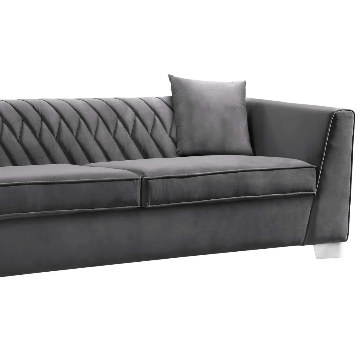Cambridge Contemporary Sofa in Brushed Stainless Steel and Blue Velvet By Armen Living - Image 10