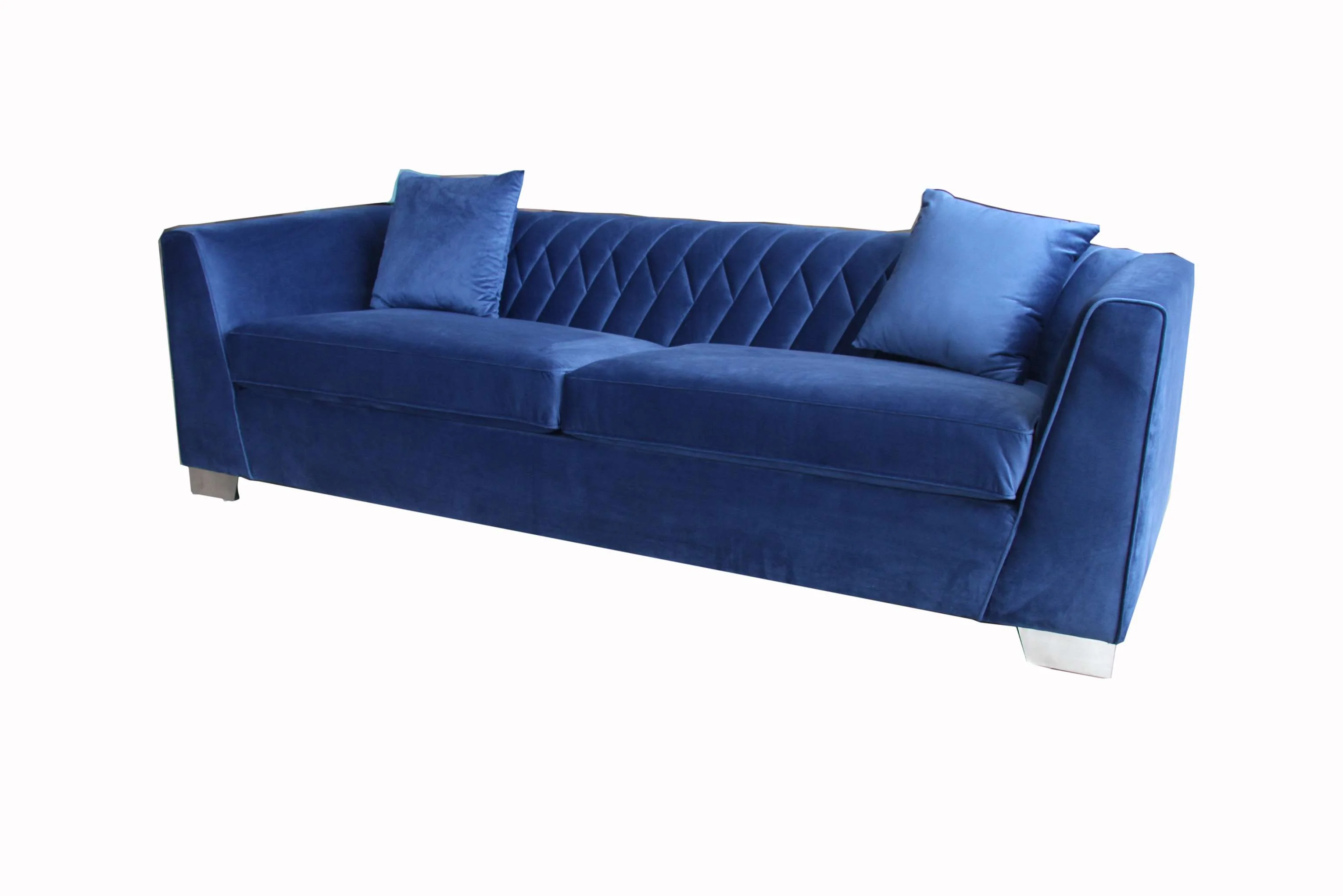 Cambridge Contemporary Sofa in Brushed Stainless Steel and Blue Velvet By Armen Living - Image 2