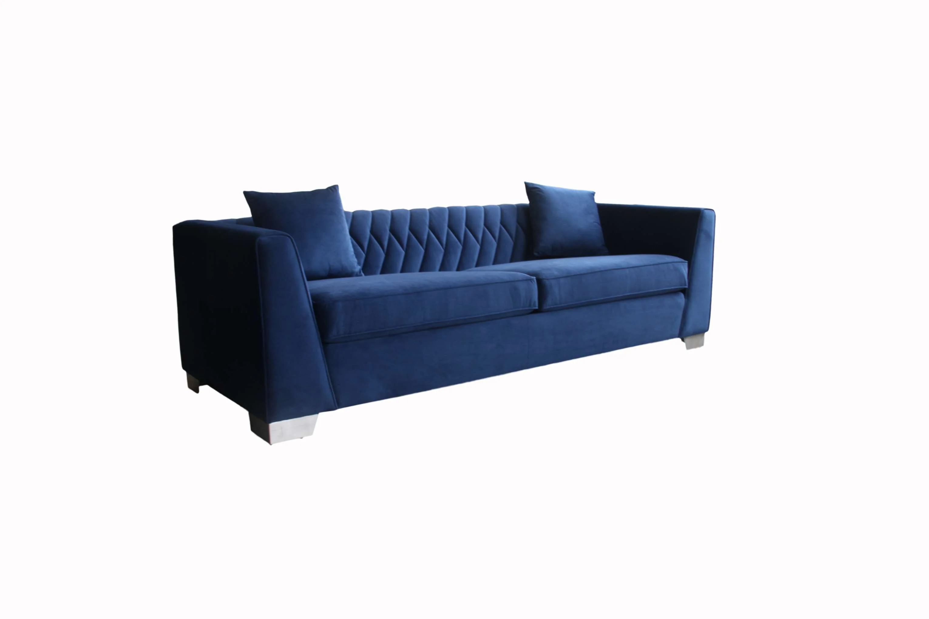Cambridge Contemporary Sofa in Brushed Stainless Steel and Blue Velvet By Armen Living - Image 3