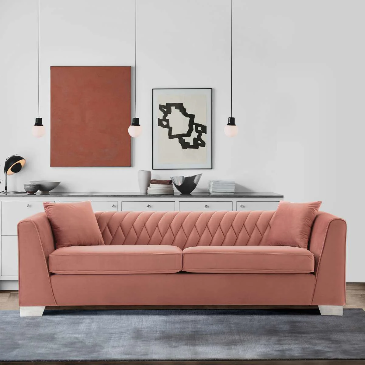 Cambridge Contemporary Sofa in Brushed Stainless Steel and Blue Velvet By Armen Living - Image 4