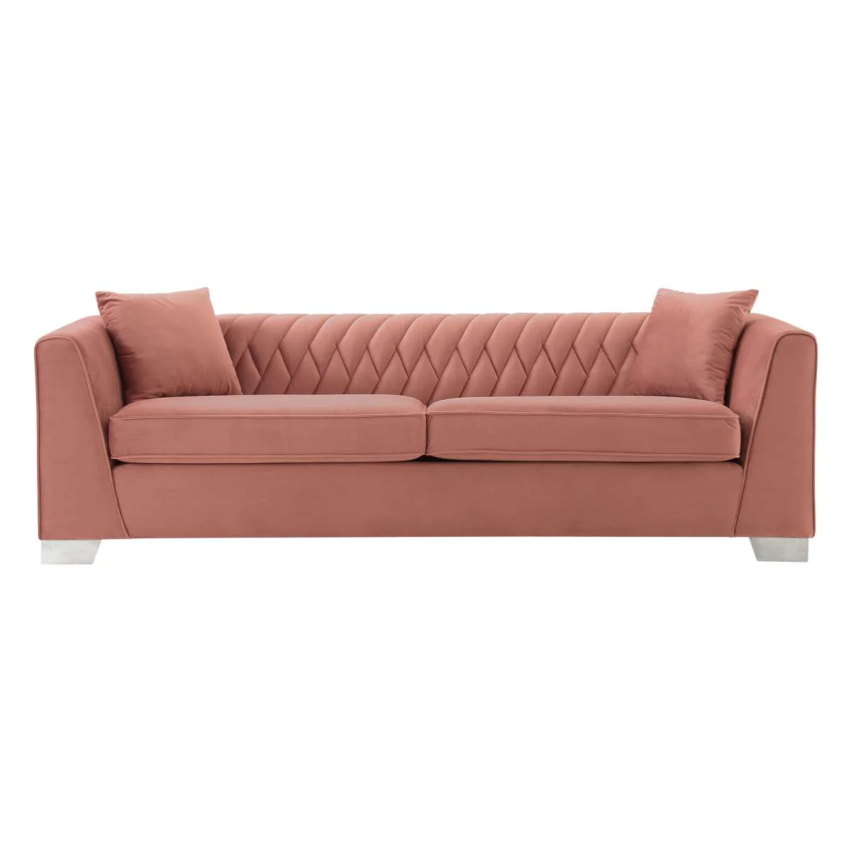 Cambridge Contemporary Sofa in Brushed Stainless Steel and Blue Velvet By Armen Living - Image 5