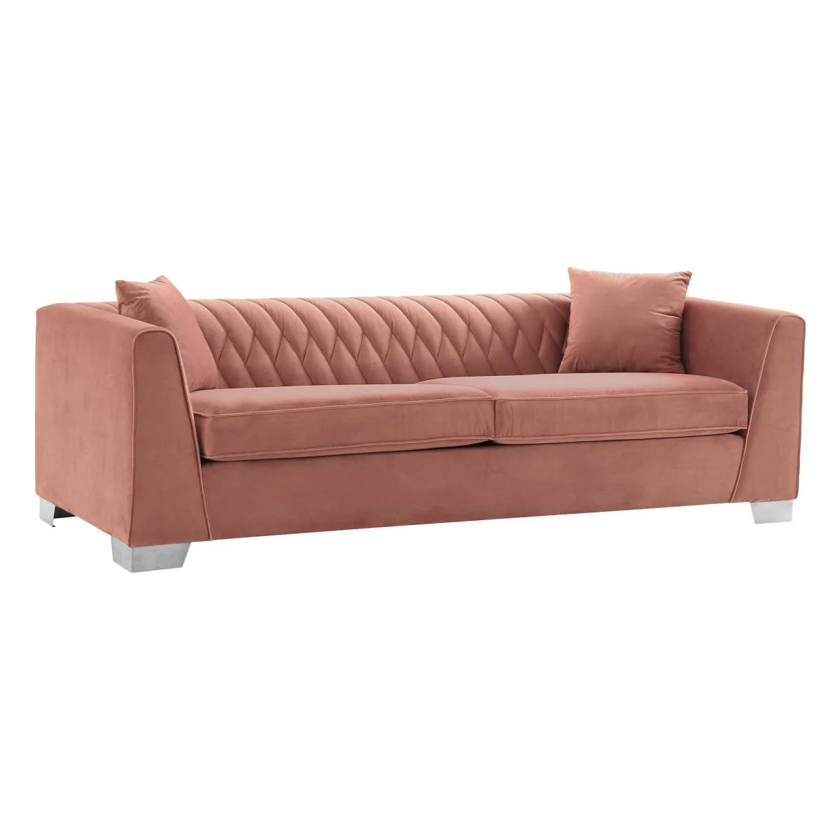 Cambridge Contemporary Sofa in Brushed Stainless Steel and Blue Velvet By Armen Living - Image 6