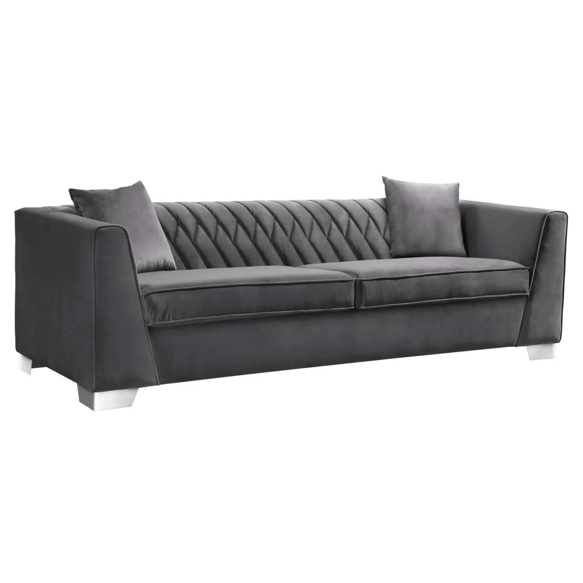 Cambridge Contemporary Sofa in Brushed Stainless Steel and Blue Velvet By Armen Living - Image 9