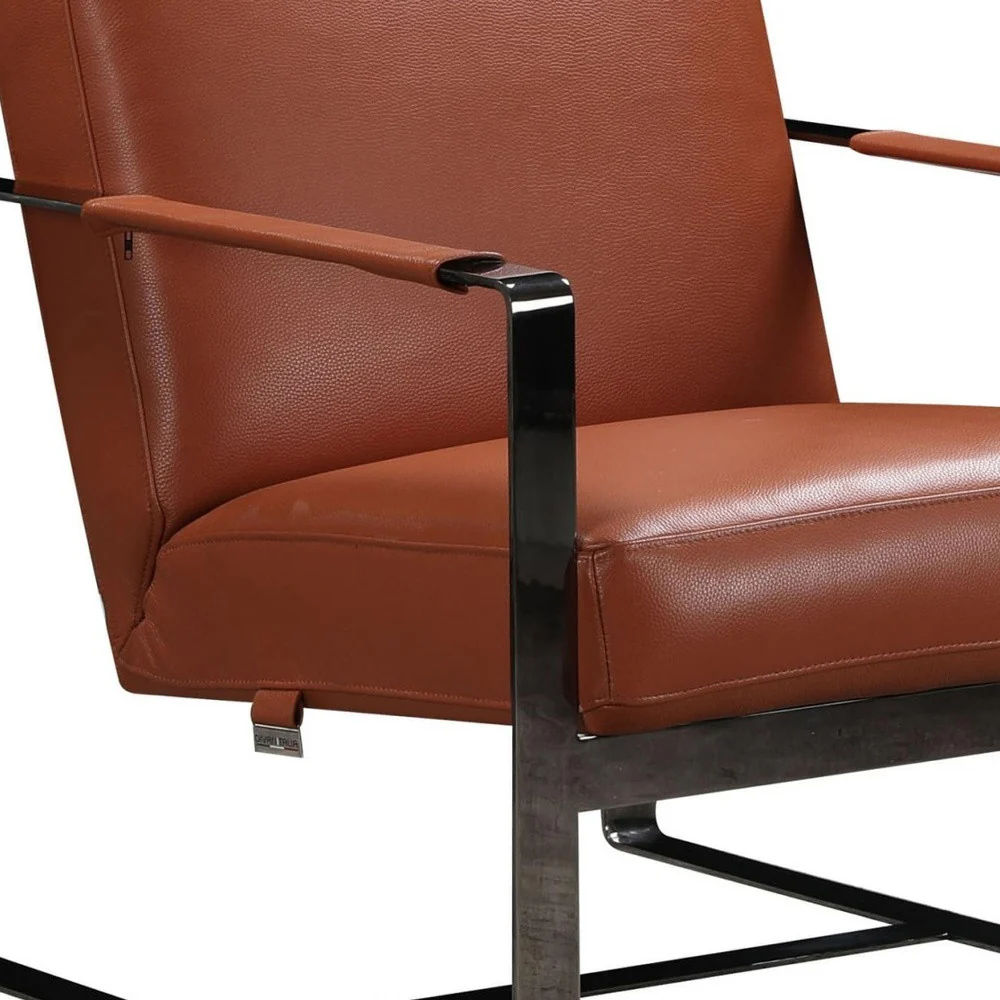Camel And Black Genuine Leather Arm Chair By Homeroots - Image 4