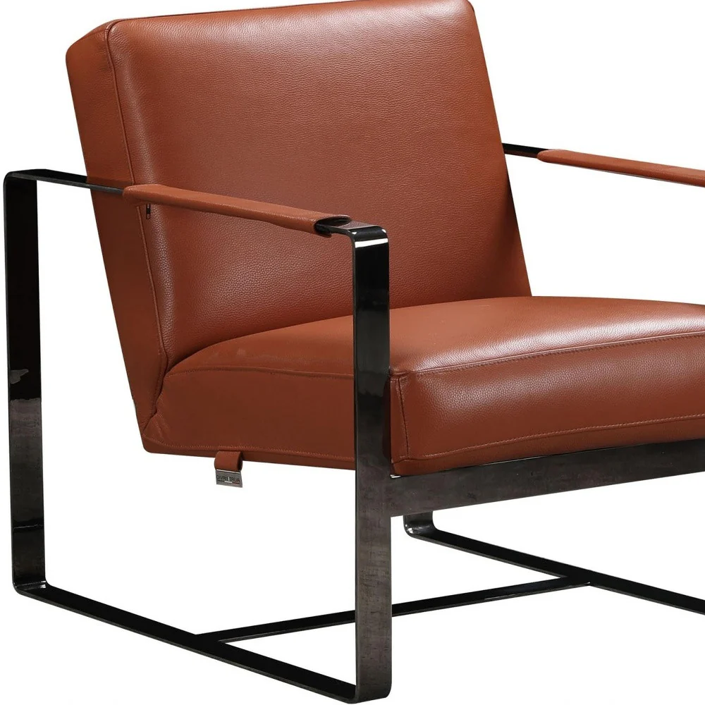 Camel And Black Genuine Leather Arm Chair By Homeroots - Image 5