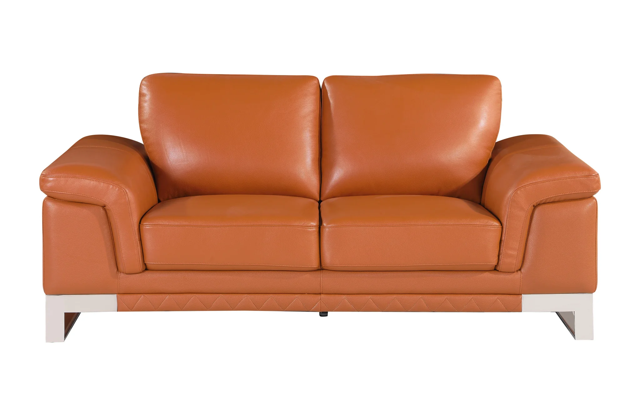Camel And Silver Genuine Leather Loveseat By Homeroots - Image 4