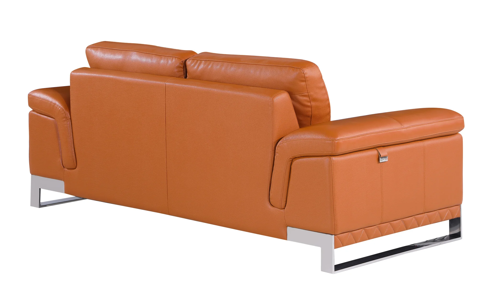 Camel And Silver Genuine Leather Loveseat By Homeroots - Image 6