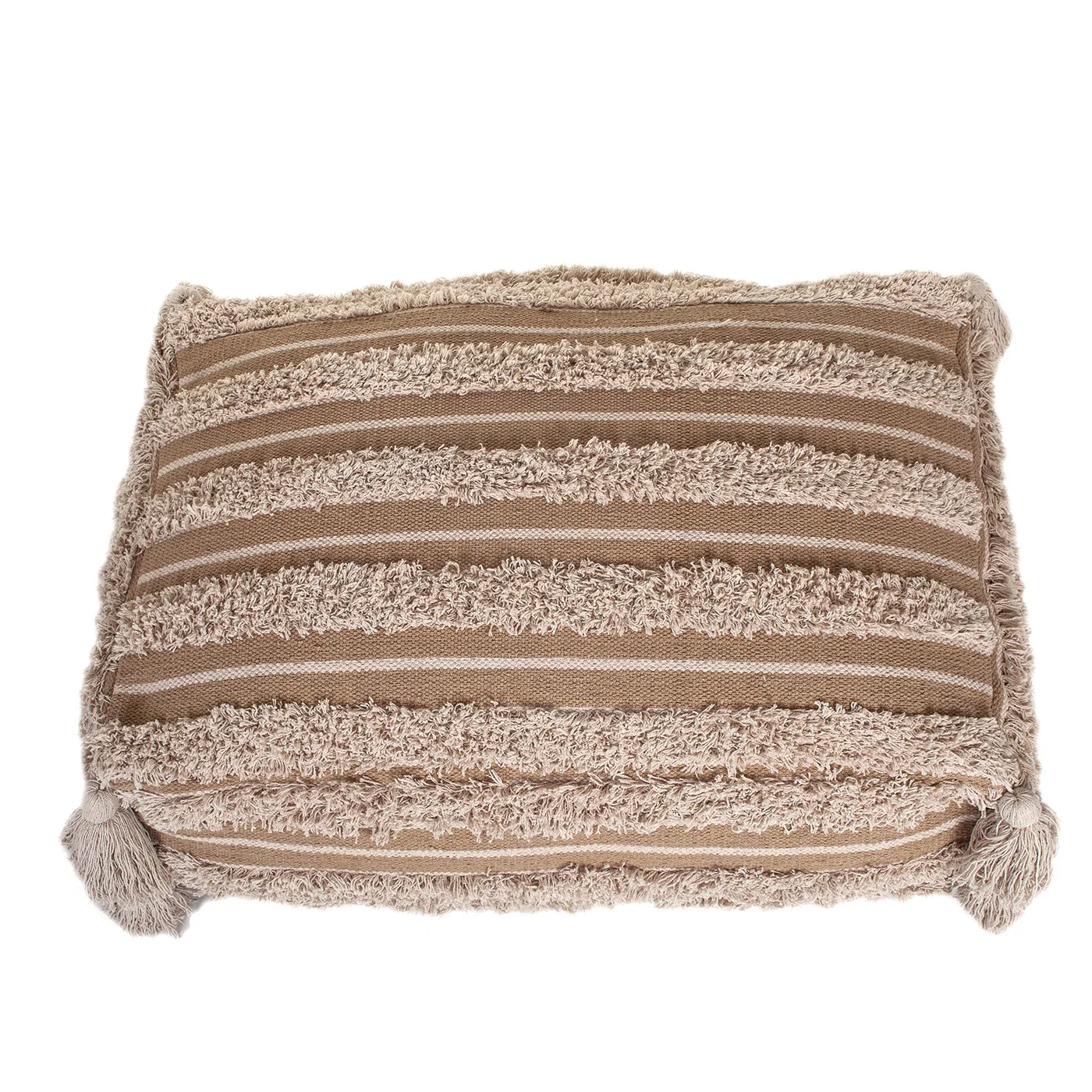 Camel Fringe Striped Pouf By Homeroots - Image 2