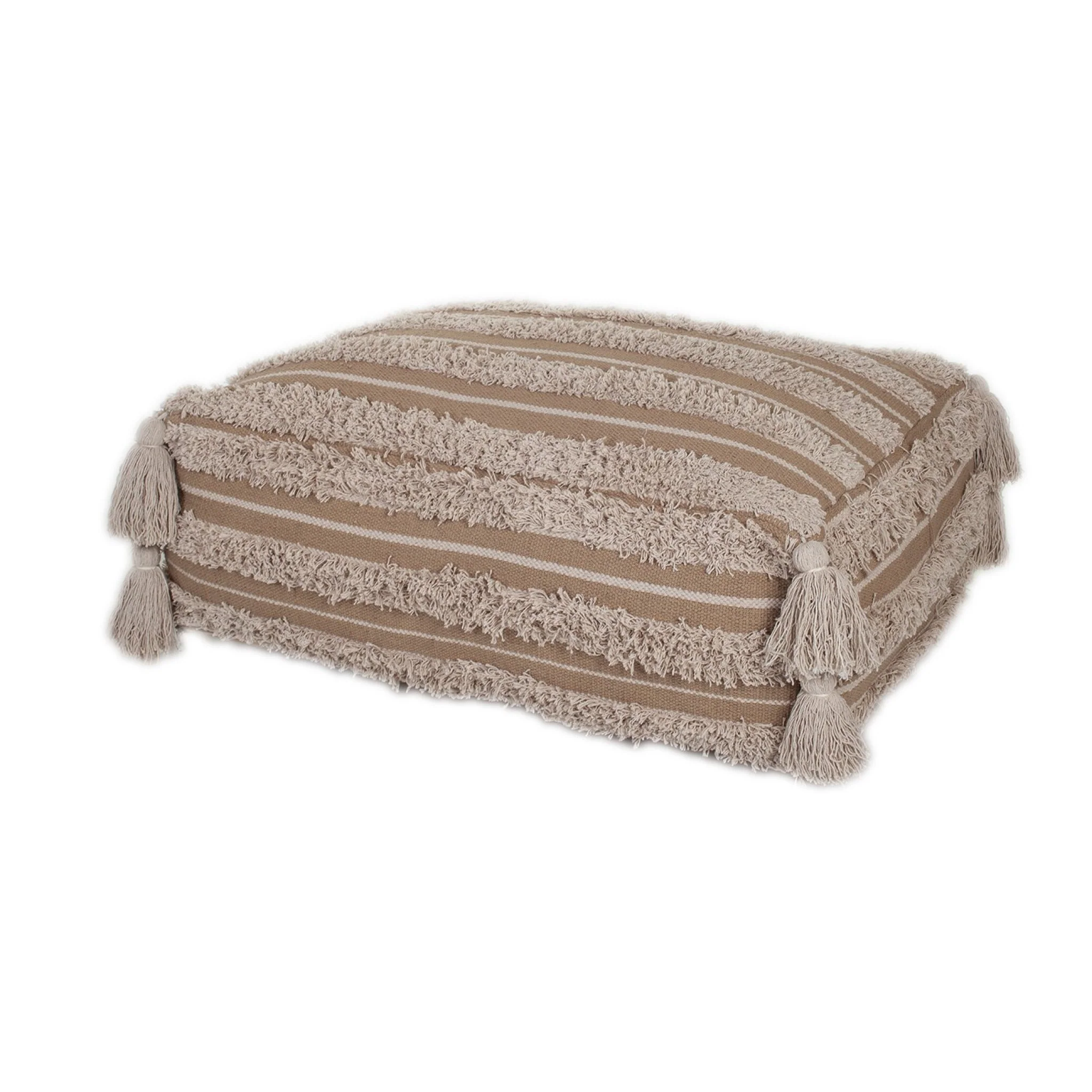 Camel Fringe Striped Pouf By Homeroots - Image 3