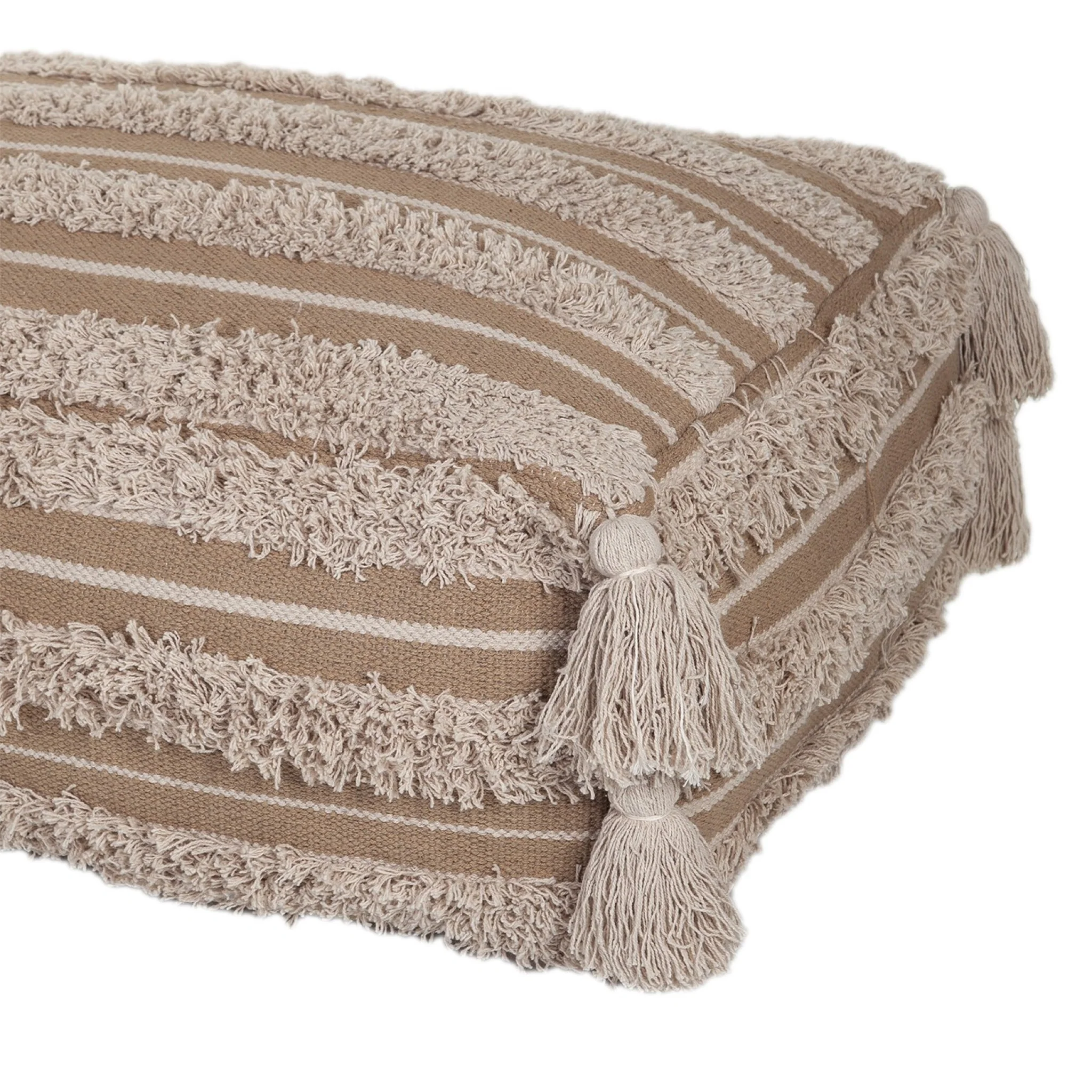 Camel Fringe Striped Pouf By Homeroots - Image 5