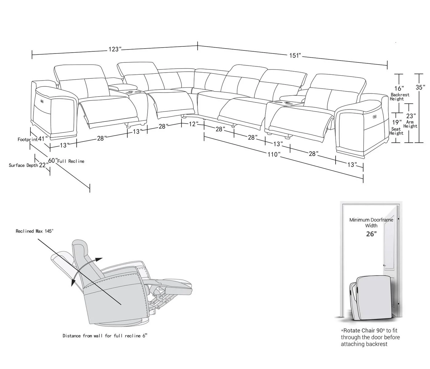 Camel Power Reclining 8PC Sectional By Homeroots - 366355 - Image 5