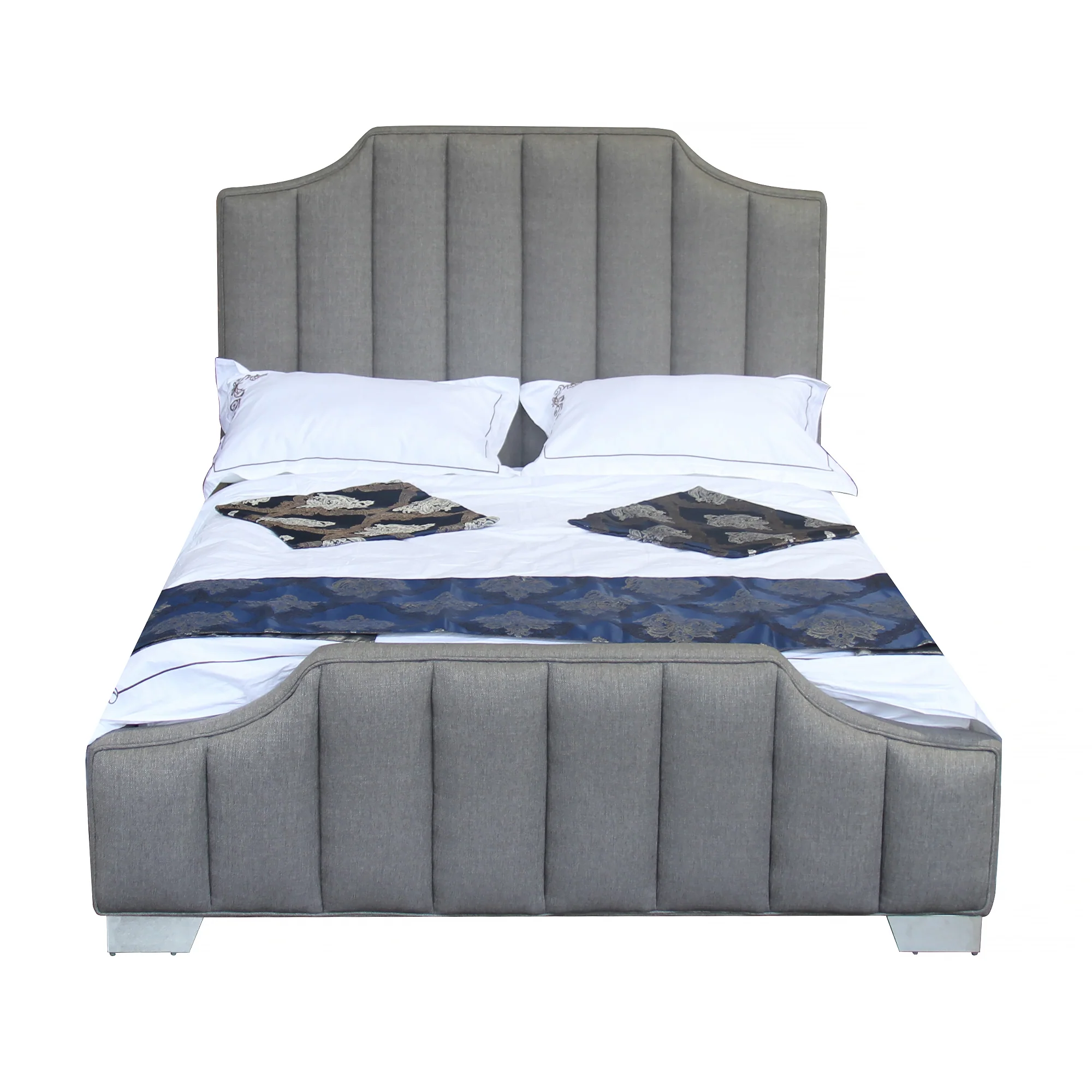 Camelot Contemporary Queen Bed with Polished Stainless Steel and Gray Fabric By Armen Living - Image 2