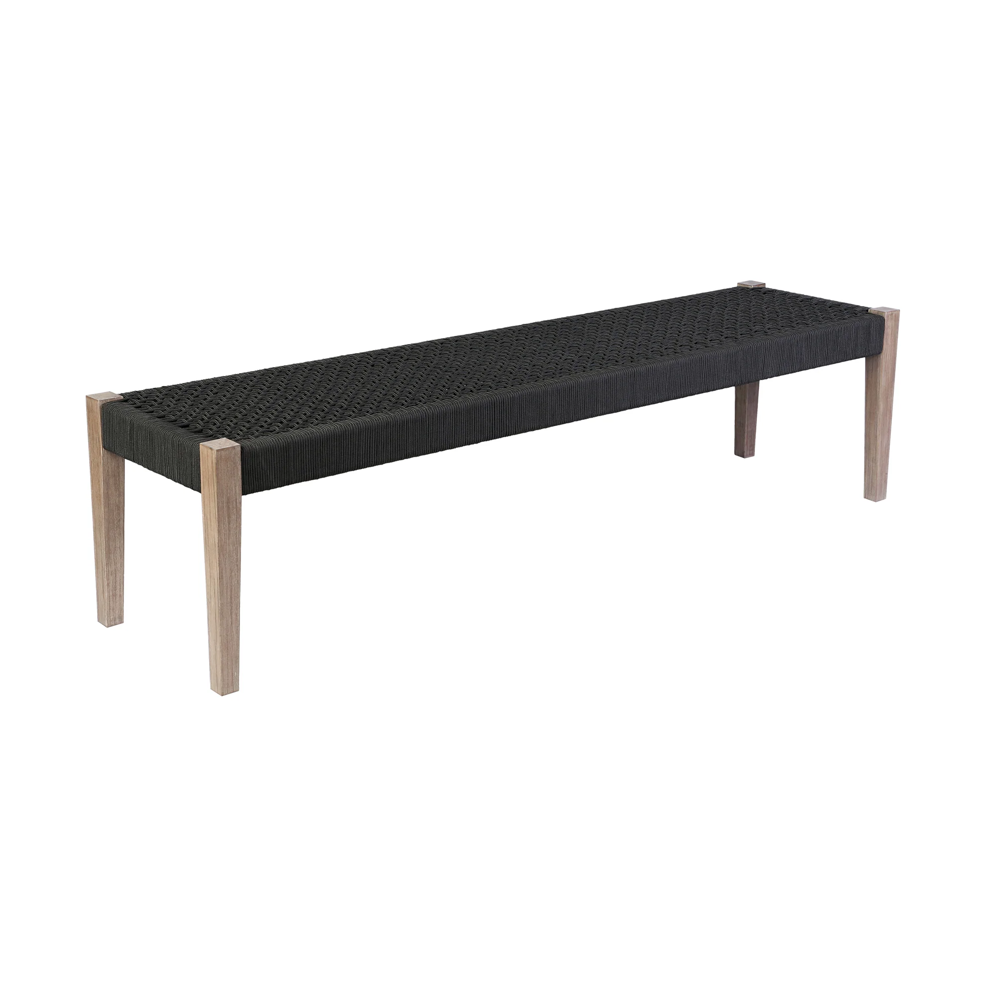 Camino Indoor Outdoor Dining Bench in Eucalyptus Wood and Grey Rope By Armen Living - Image 10