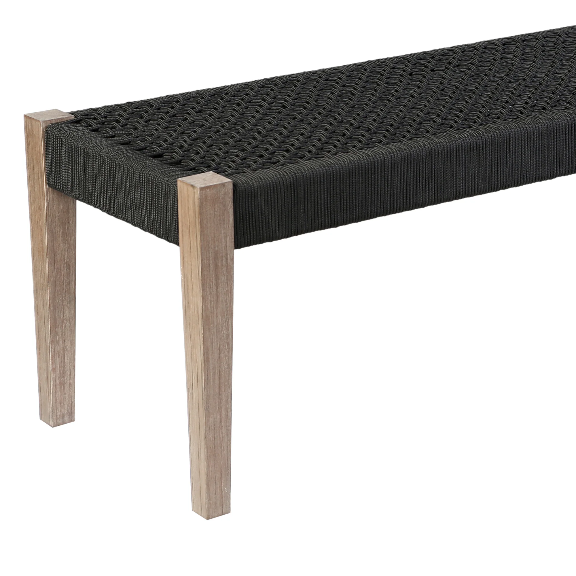 Camino Indoor Outdoor Dining Bench in Eucalyptus Wood and Grey Rope By Armen Living - Image 12