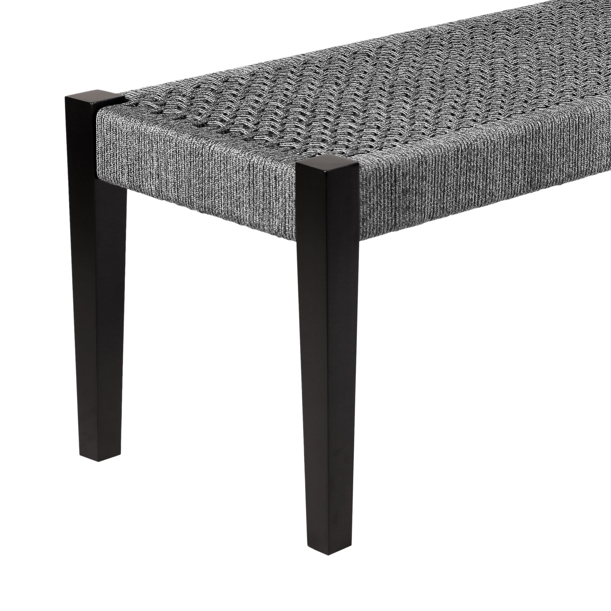 Camino Indoor Outdoor Dining Bench in Eucalyptus Wood and Grey Rope By Armen Living - Image 4