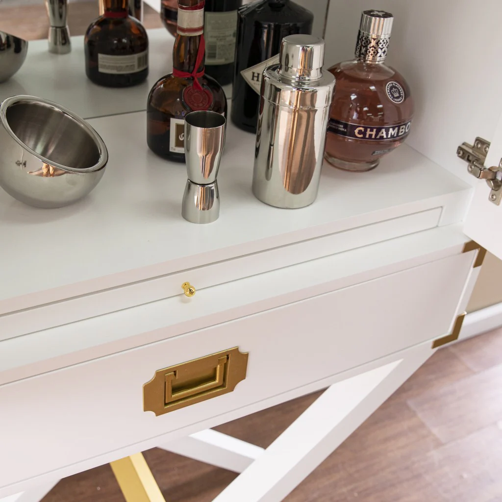 Campaign White And Gold Tall Bar Cabinet By Homeroots - Image 2