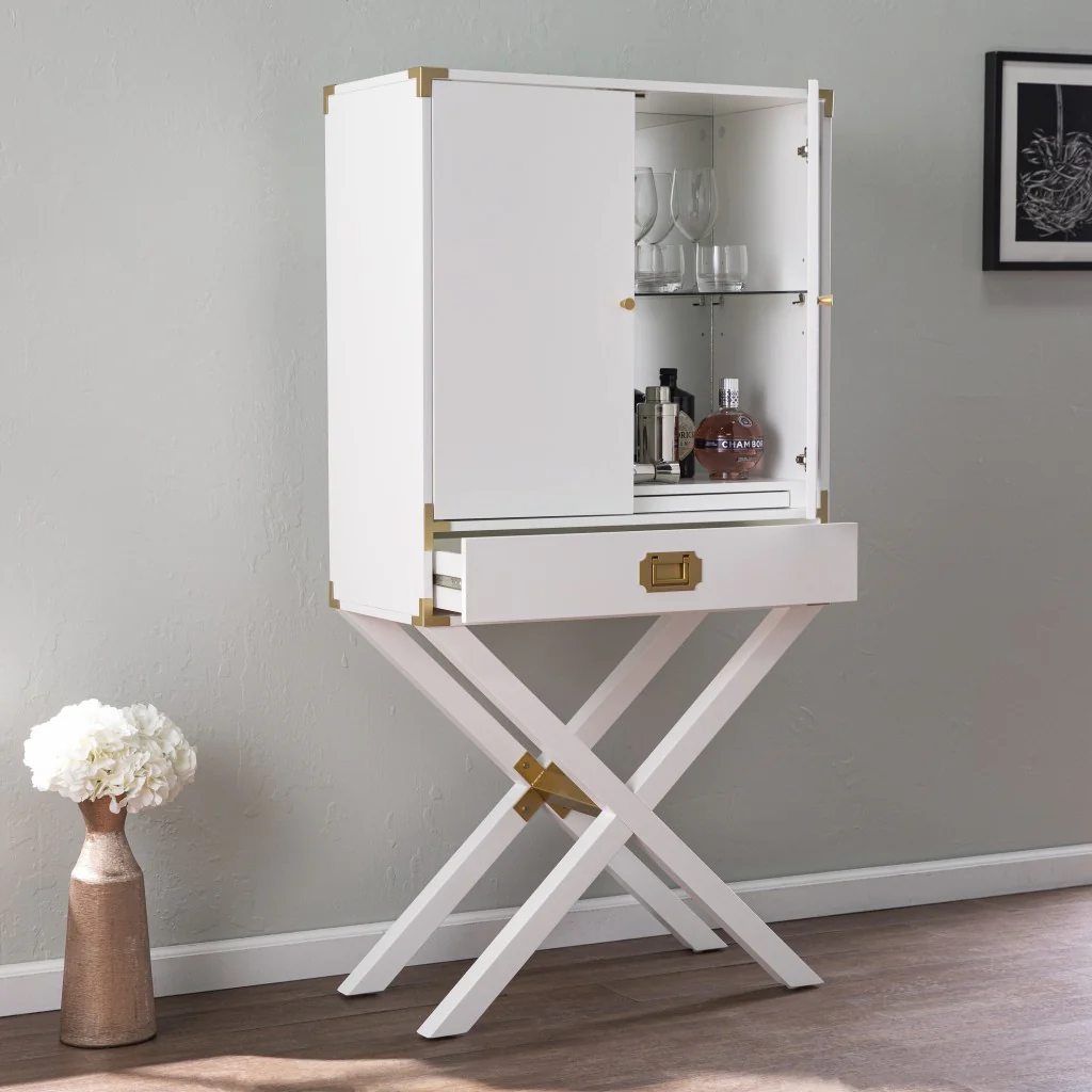 Campaign White And Gold Tall Bar Cabinet By Homeroots - Image 3
