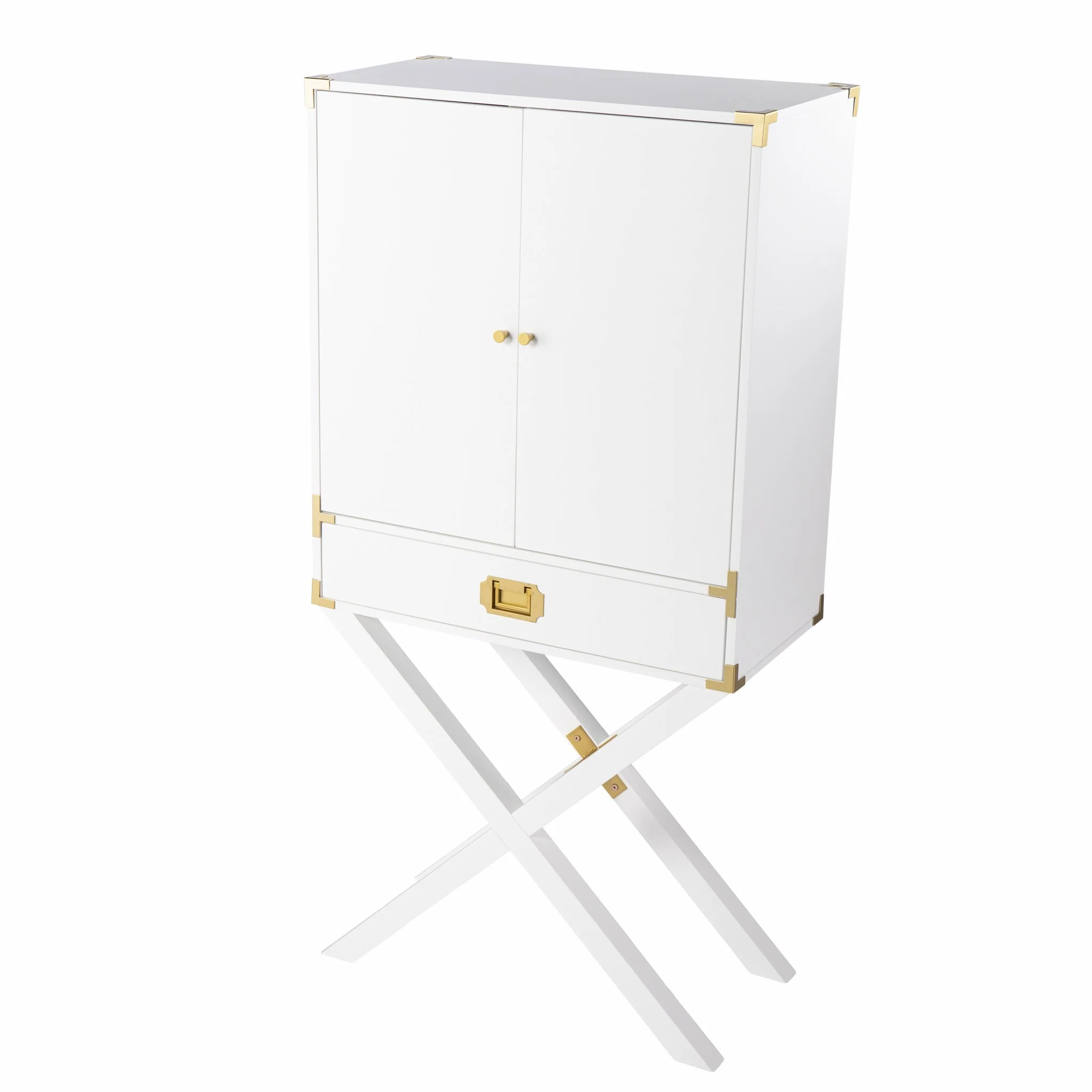 Campaign White And Gold Tall Bar Cabinet By Homeroots - Image 5