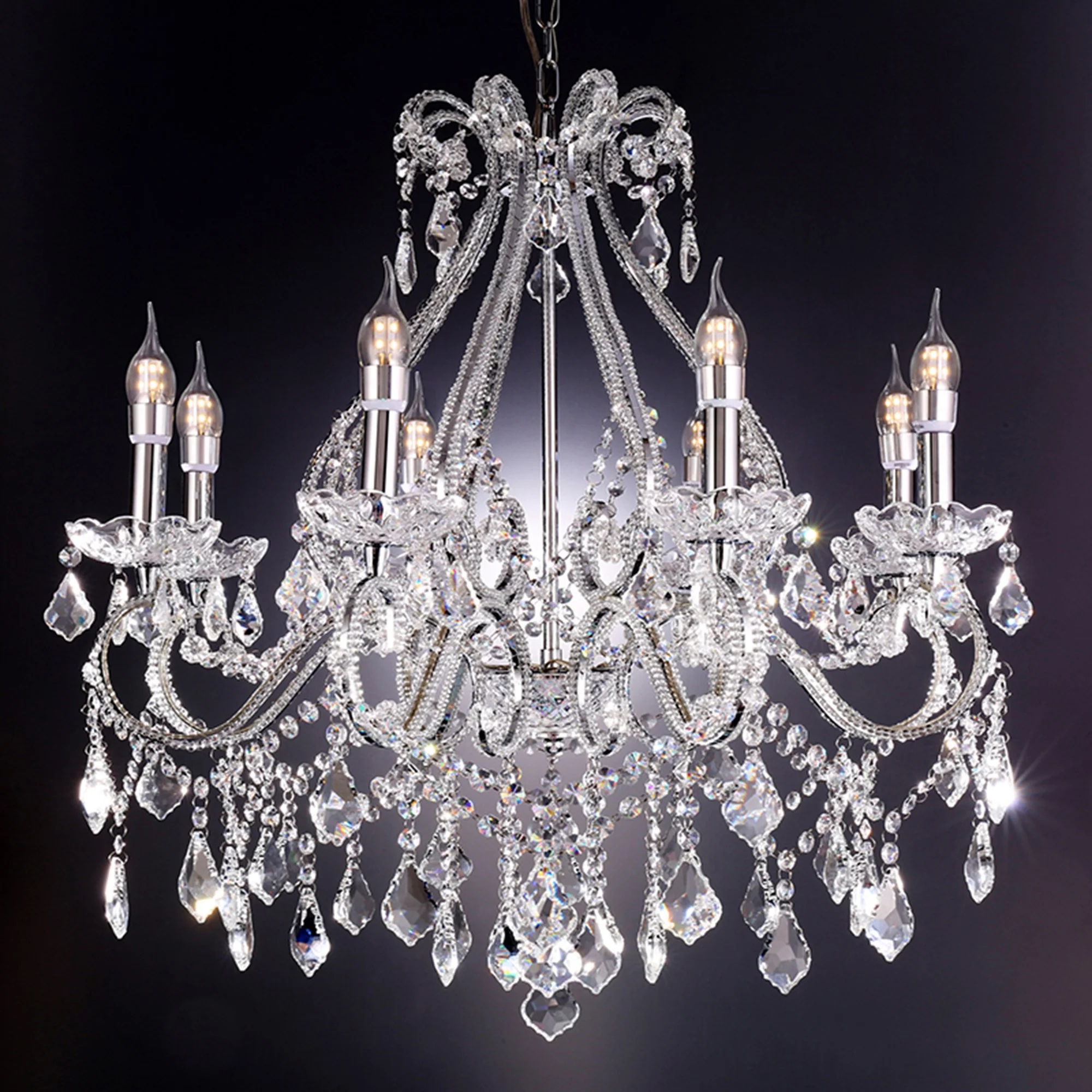 Candle Style Empire Eight Light Transparent Glass Led Ceiling Light By Homeroots - Image 6