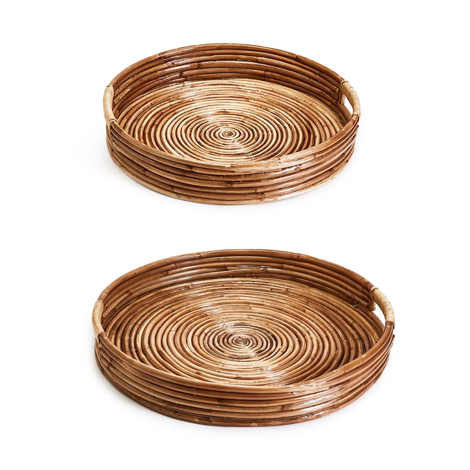 Cane Hand-Crafted Rounded Tray Set Of 4 By Tozai Home - Image 3