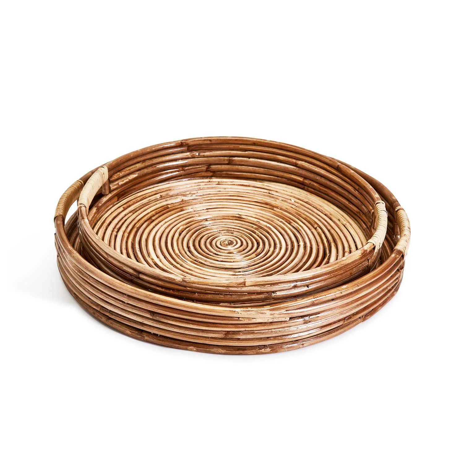 Cane Hand-Crafted Rounded Tray Set Of 4 By Tozai Home - Image 4