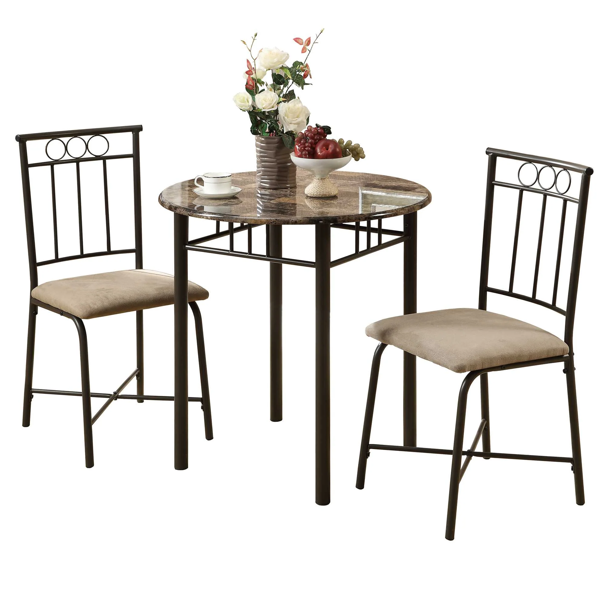 Cappuccino Beige Brown Metal Foam Microfiber 3Pcs Dining Set By Homeroots - Image 2