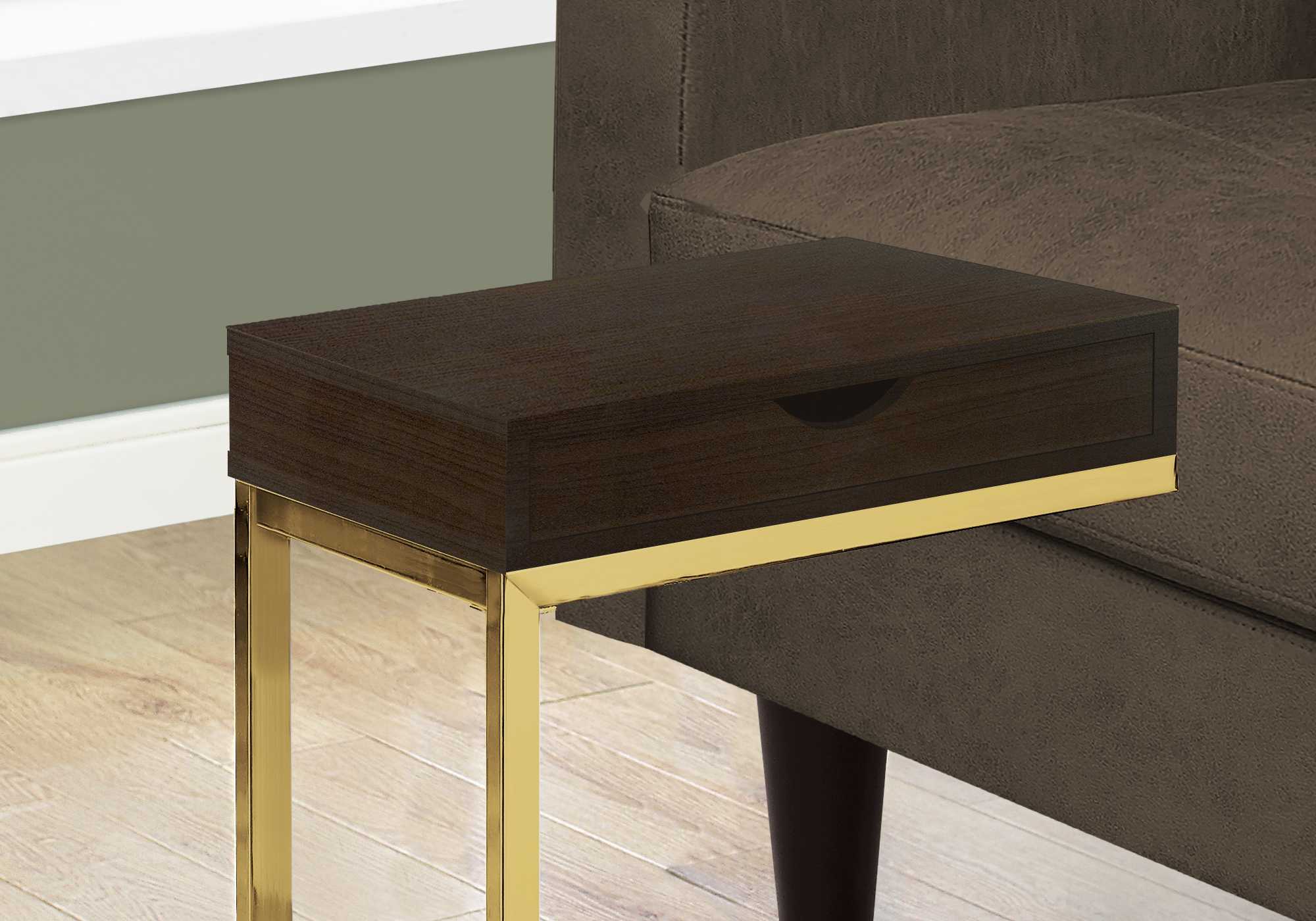 Cappuccino Finish and Gold Laminated Drawer Accent Table By Homeroots - Image 2