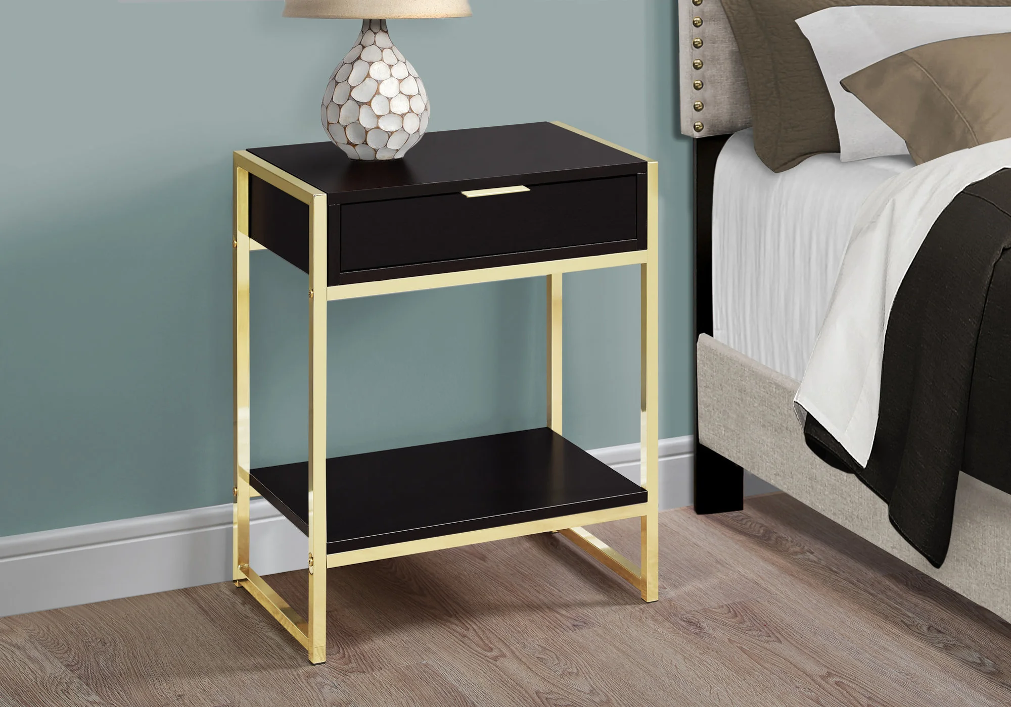 Cappuccino Finish and Gold Metal Accent Table By Homeroots - 333232 - Image 2