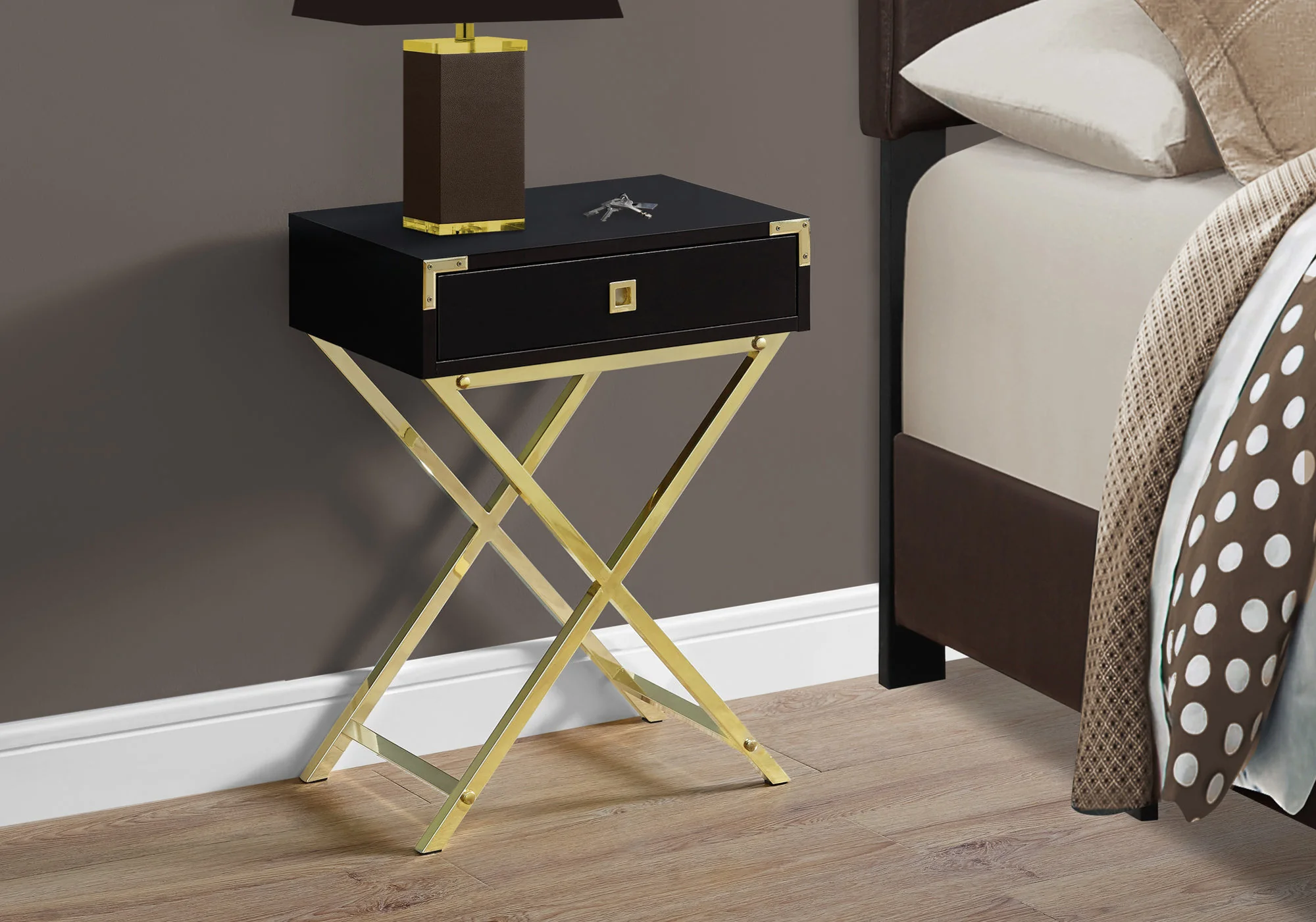 Cappuccino Finish and Gold Metal Accent Table By Homeroots - 333263 - Image 2