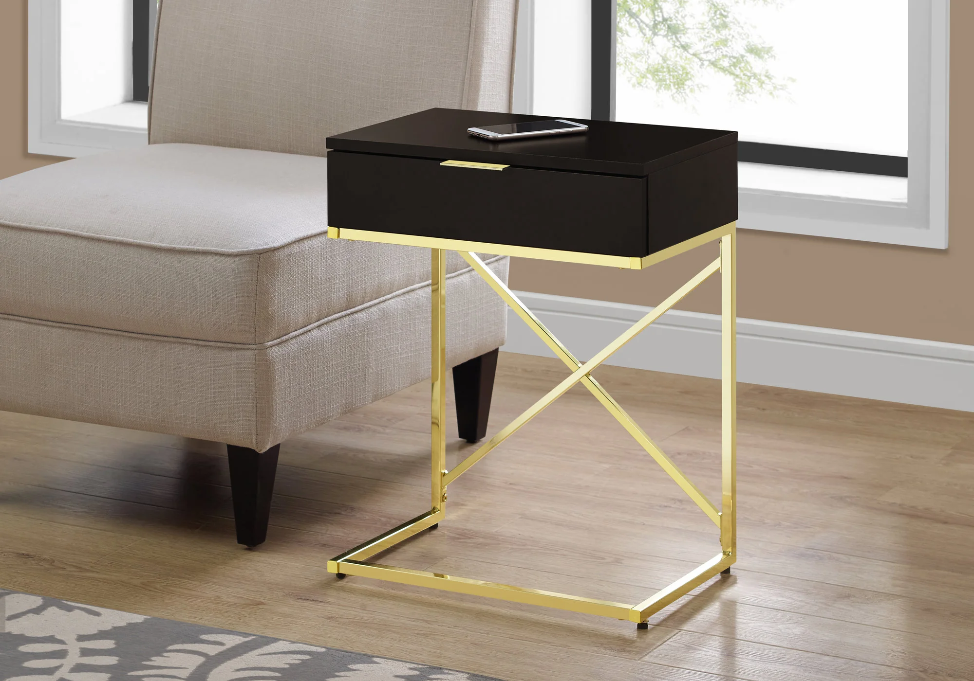 Cappuccino Finish Gold Metal Accent Table By Homeroots - Image 2