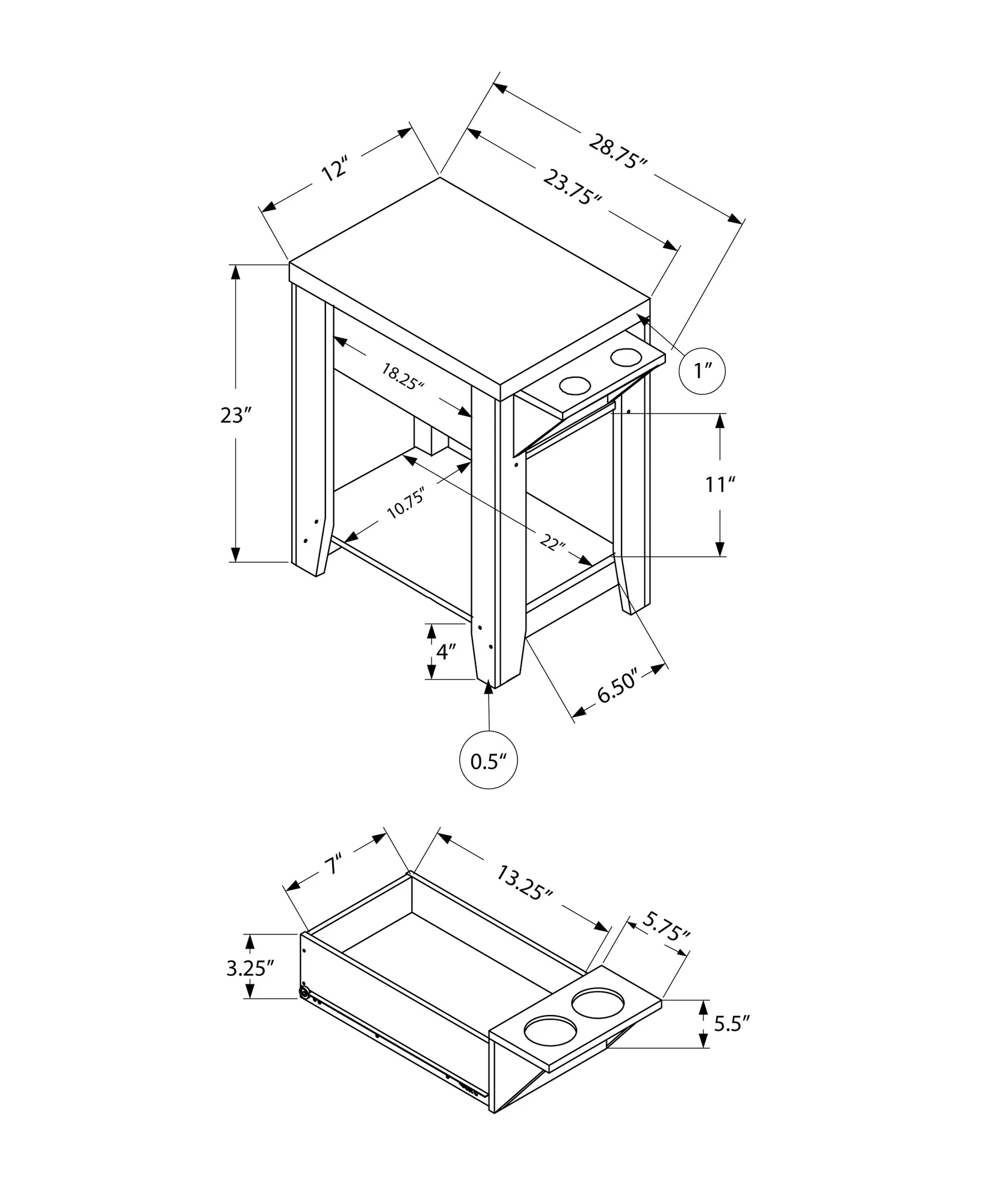 Cappuccino Finish Side Accent Table with Adjustable Cup Holder Drawer and Bottom Shelf By Homeroots - Image 3
