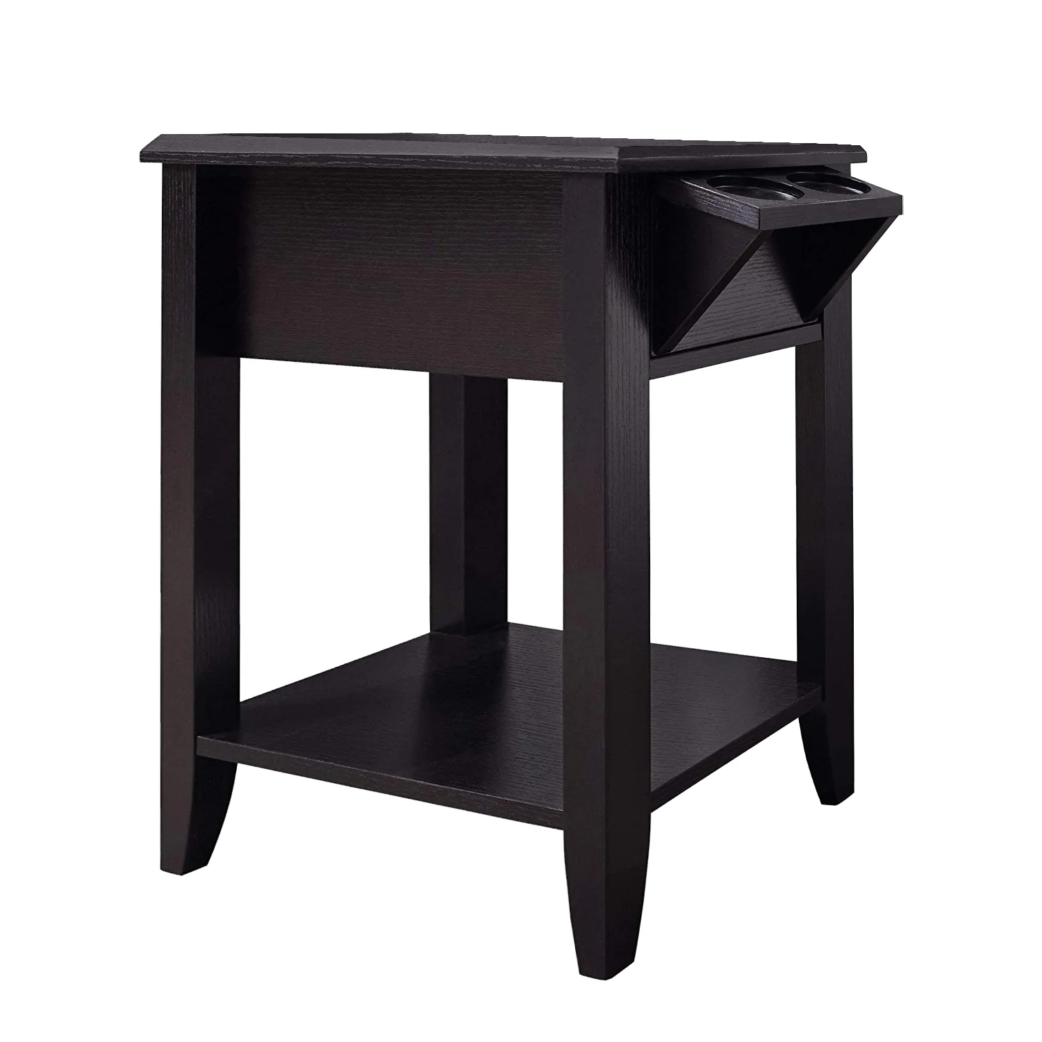Cappuccino Finish Side Accent Table with Adjustable Cup Holder Drawer and Bottom Shelf By Homeroots - Image 5