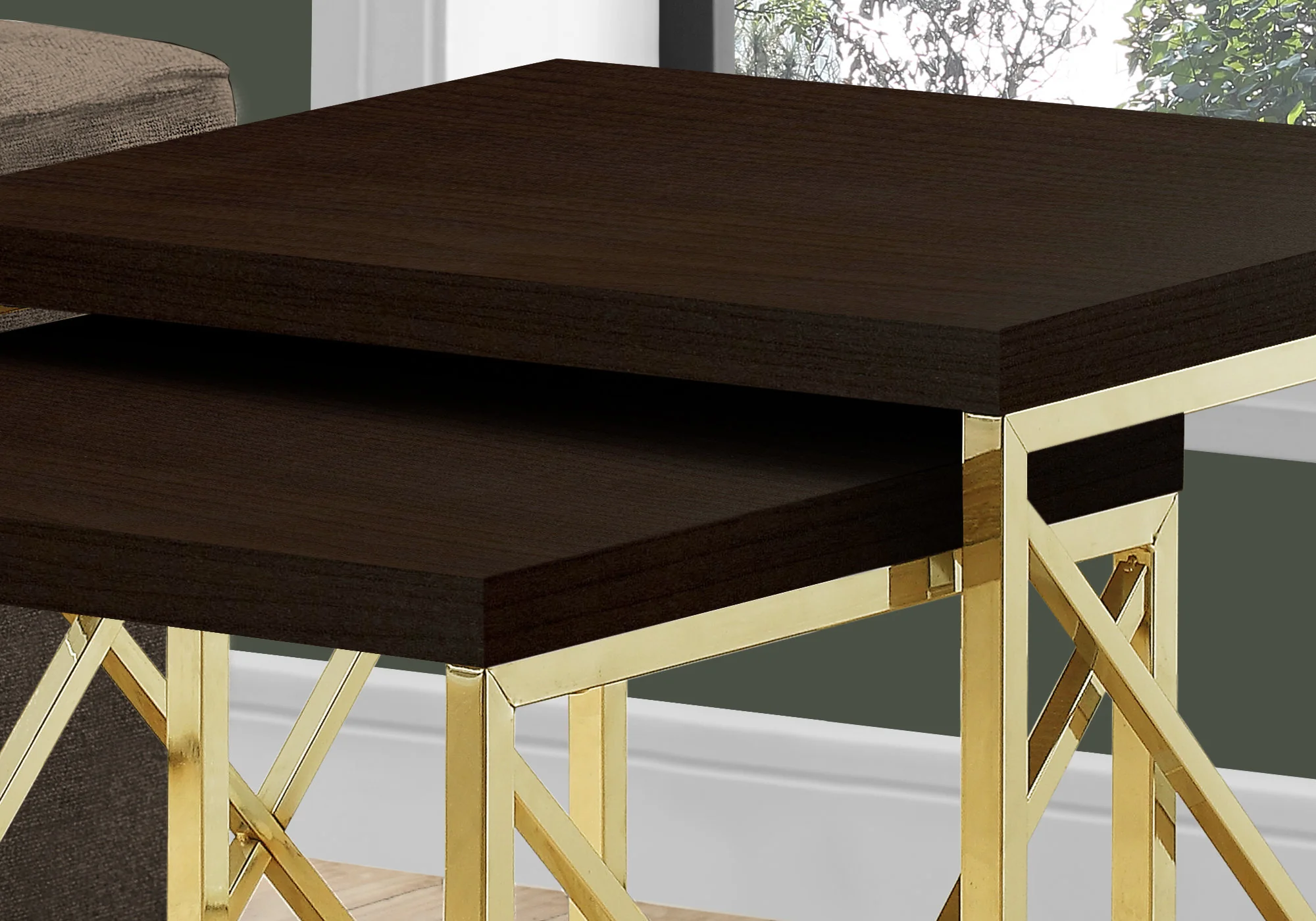 Cappuccino Gold Particle Board Metal 2pcs Nesting Table Set By Homeroots - Image 2