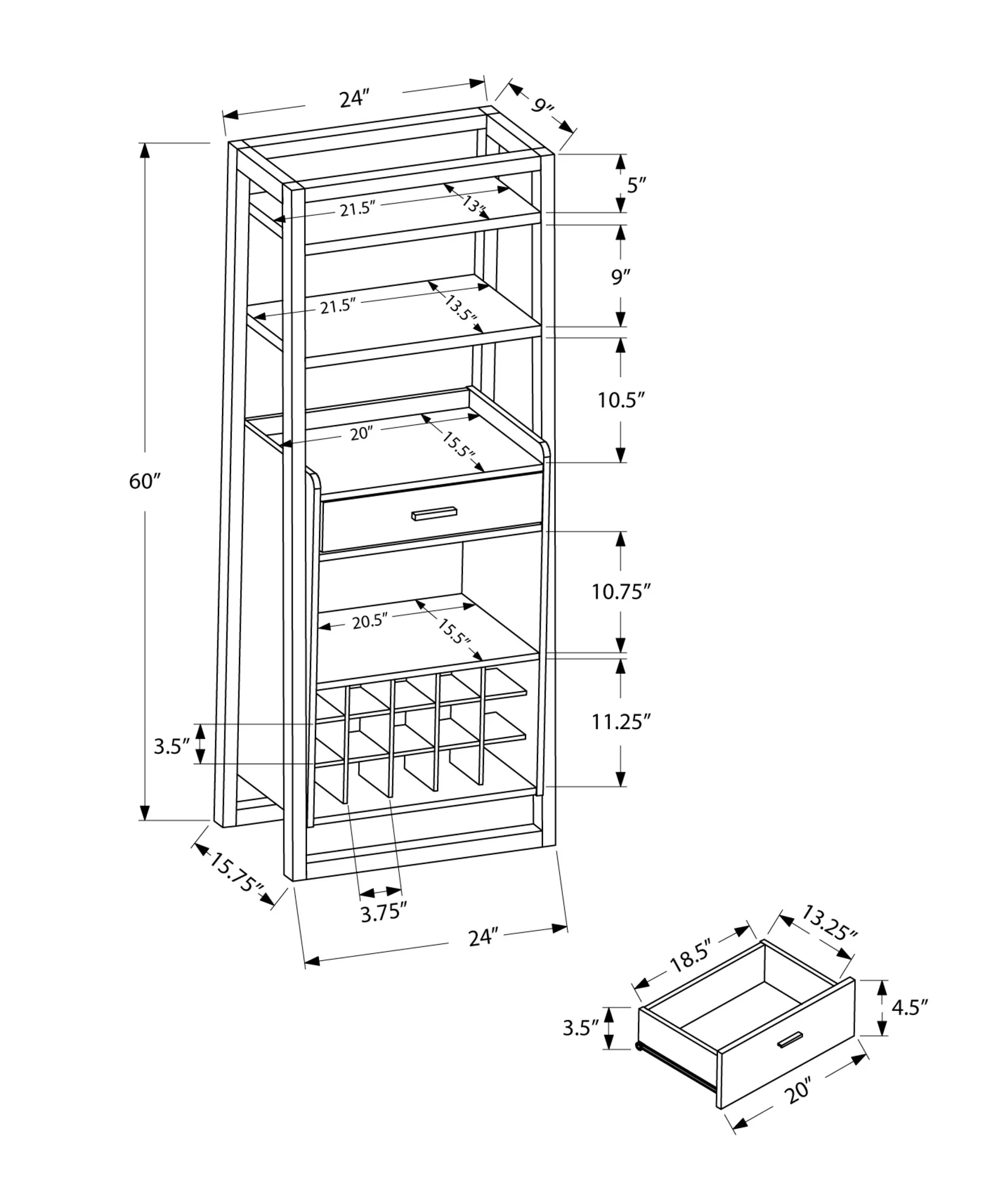 Cappuccino Particle Board Hollow Core Ladder Style Home Bar By Homeroots - Image 3