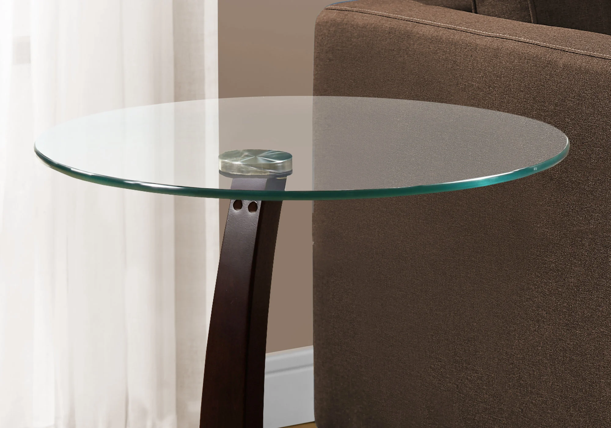 Cappuccino Particle Board Tempered Glass Accent Table By Homeroots - Image 2