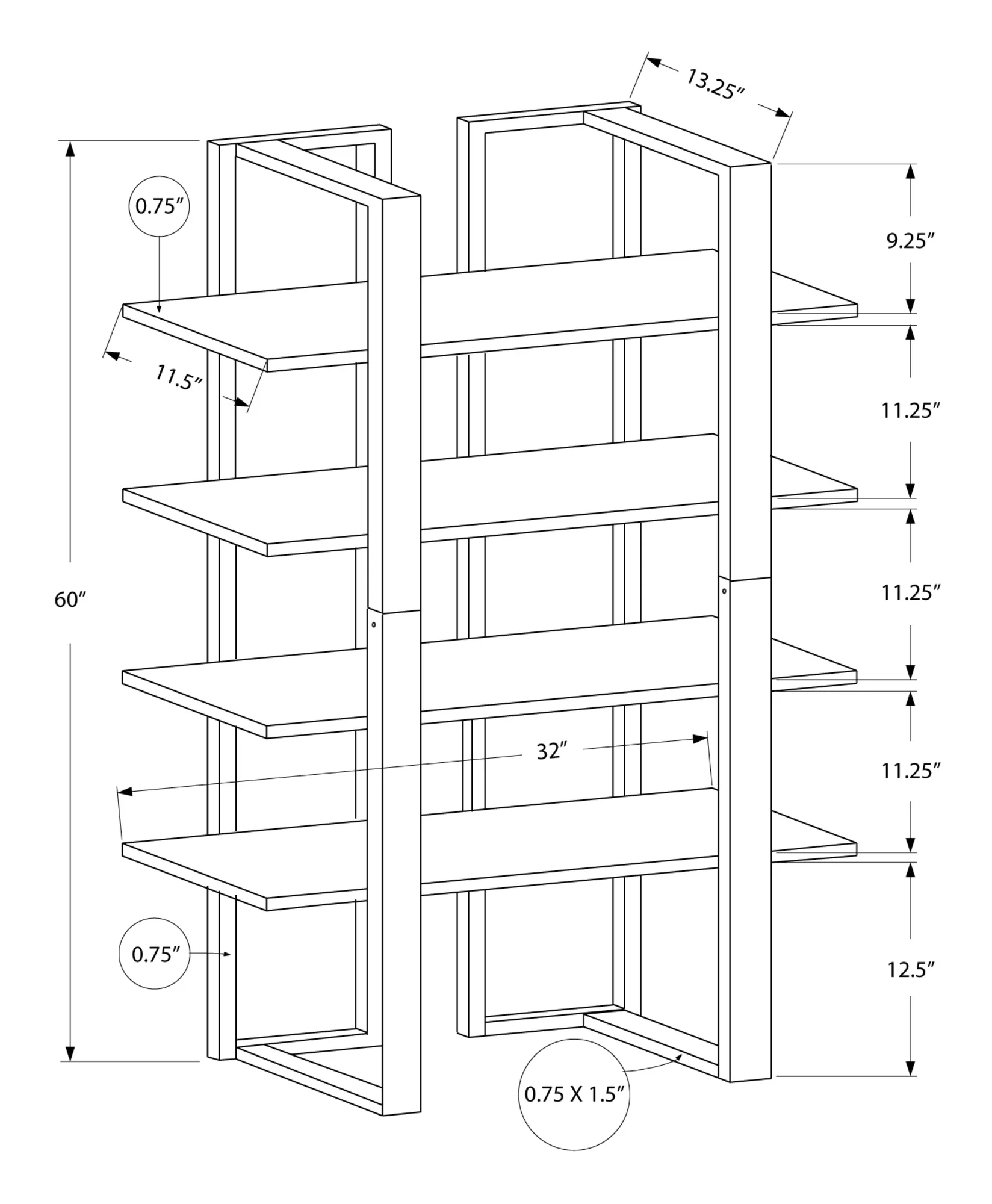 Cappuccino Silver Mdf Metal Bookshelf By Homeroots - Image 4