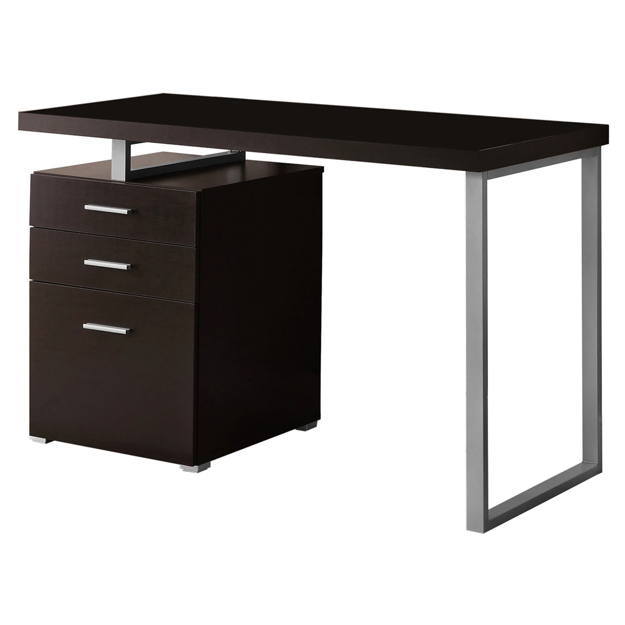 Cappuccino Silver Particle Board Hollow Core Metal Computer Desk By Homeroots - 333342 - Image 2