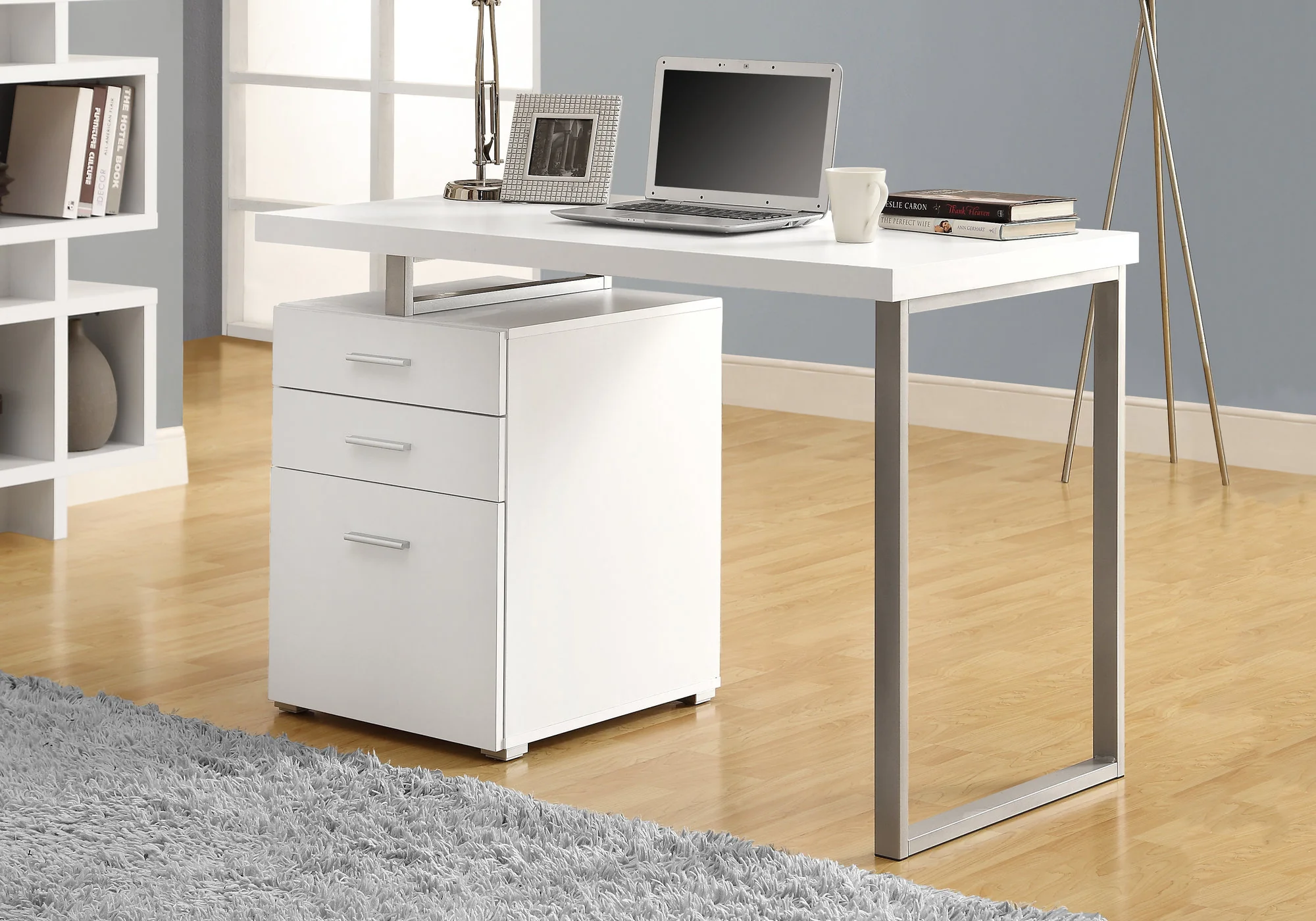 Cappuccino Silver Particle Board Hollow Core Metal Computer Desk By Homeroots - 333342 - Image 6