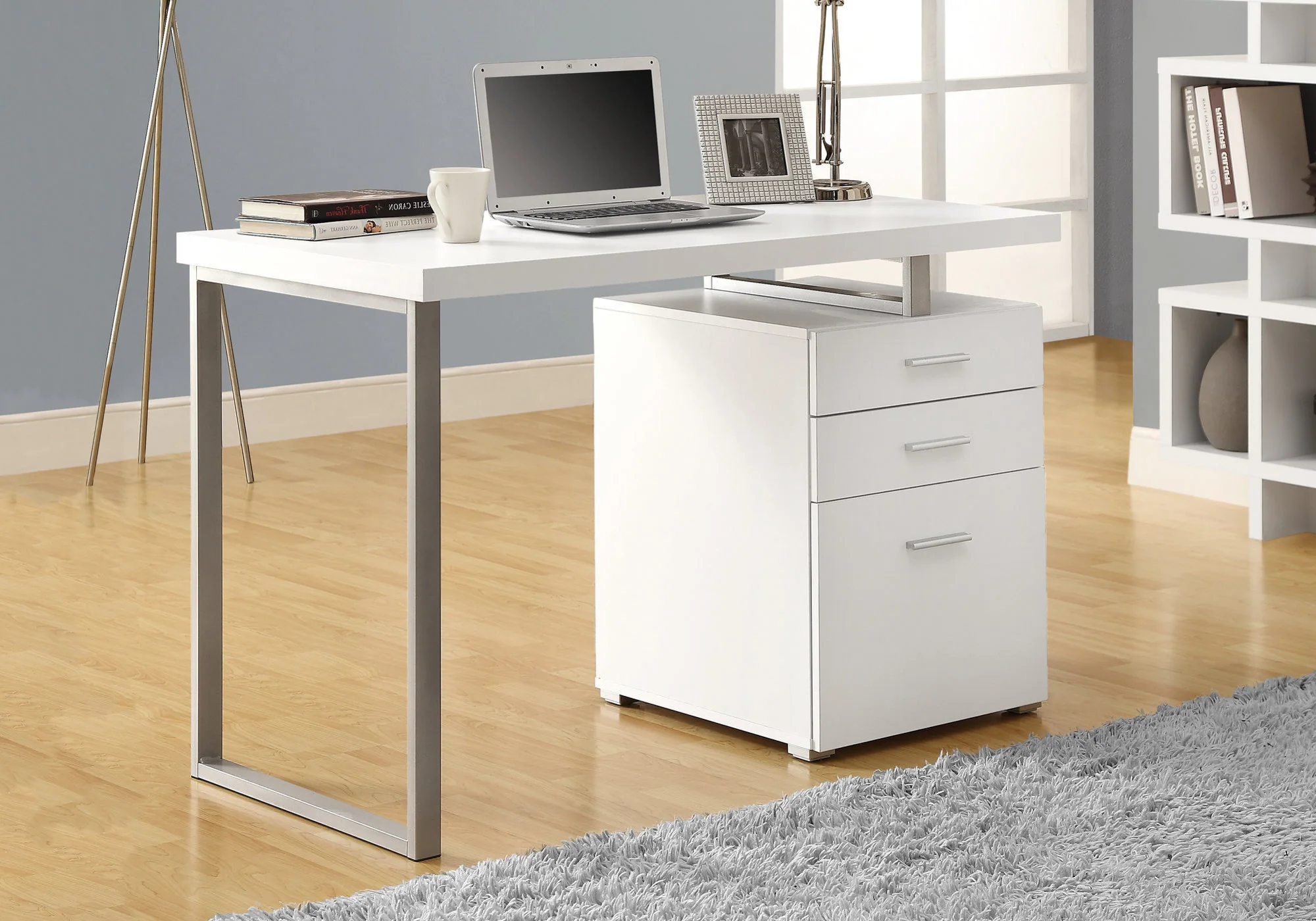 Cappuccino Silver Particle Board Hollow Core Metal Computer Desk By Homeroots - 333342 - Image 7
